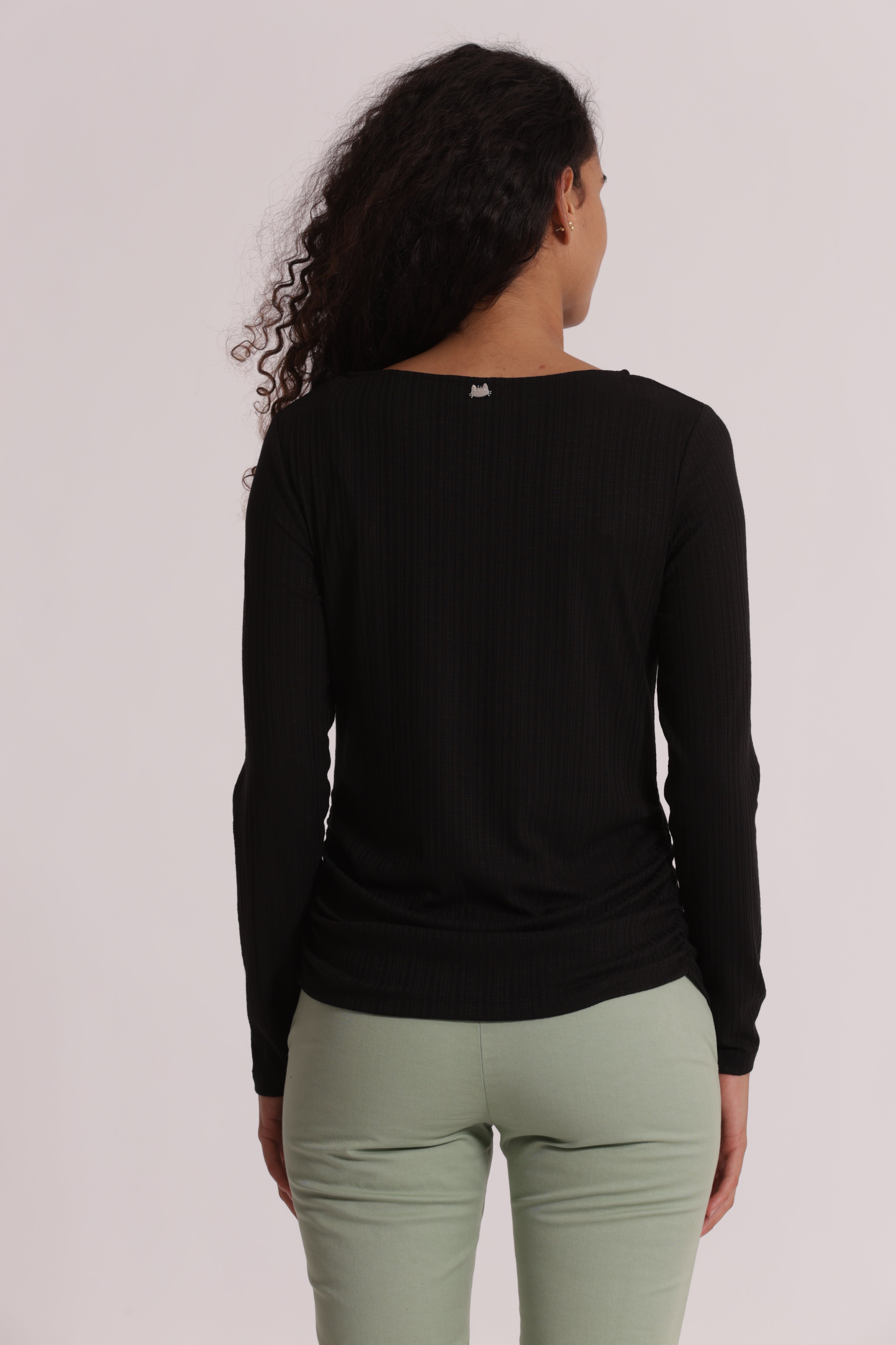 Mimi Mua T-Shirt Arriccio Laterale Maniche Lunghe Nero