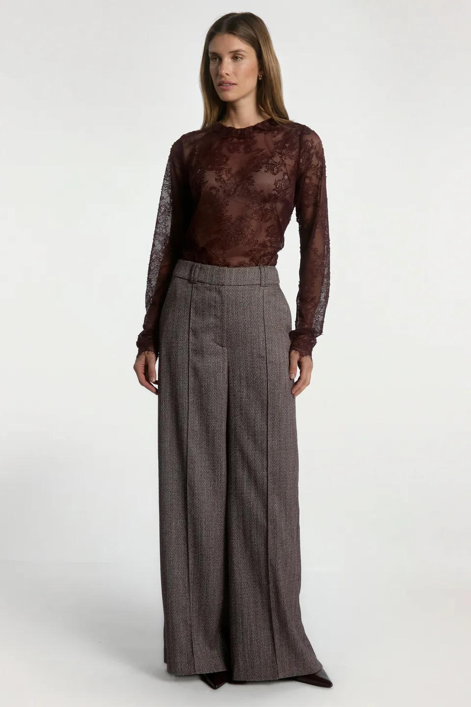 Aaiko Nore pantaloni melange bordeaux gamba larga