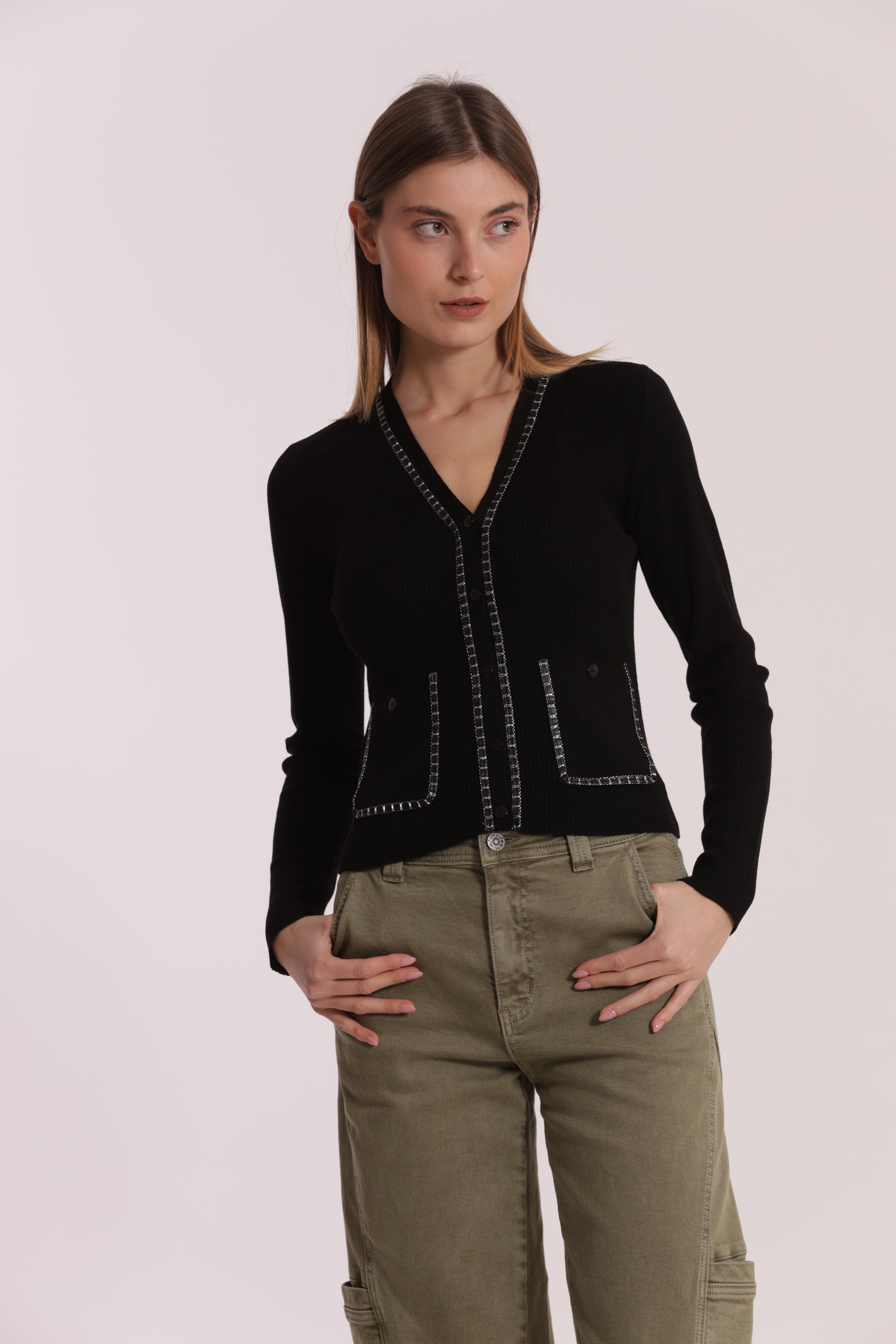 Mimi Mua Cardigan con Catena maglia calda panna