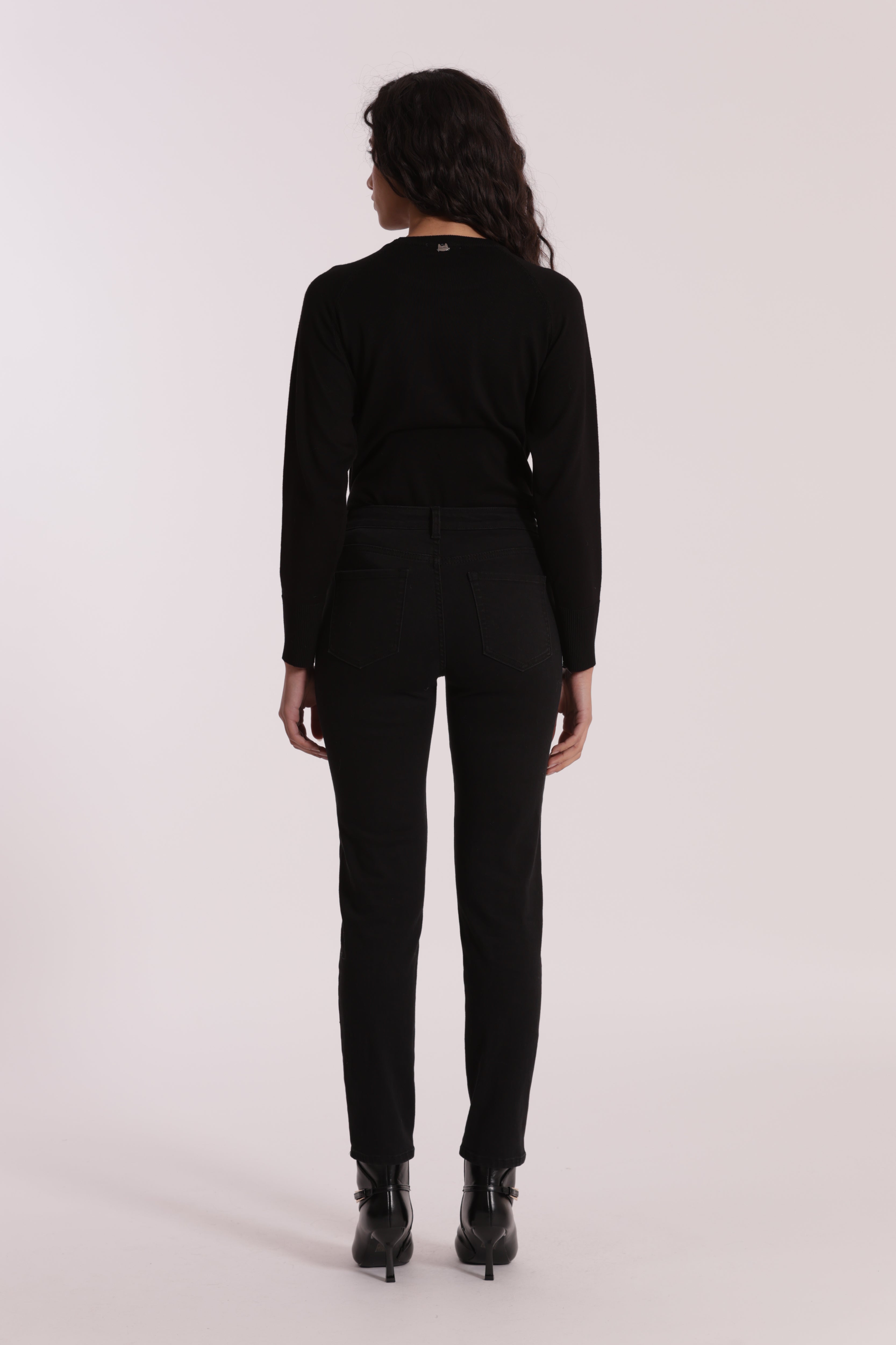 Mimi Mua jeans sigaretta nero con applicazioni