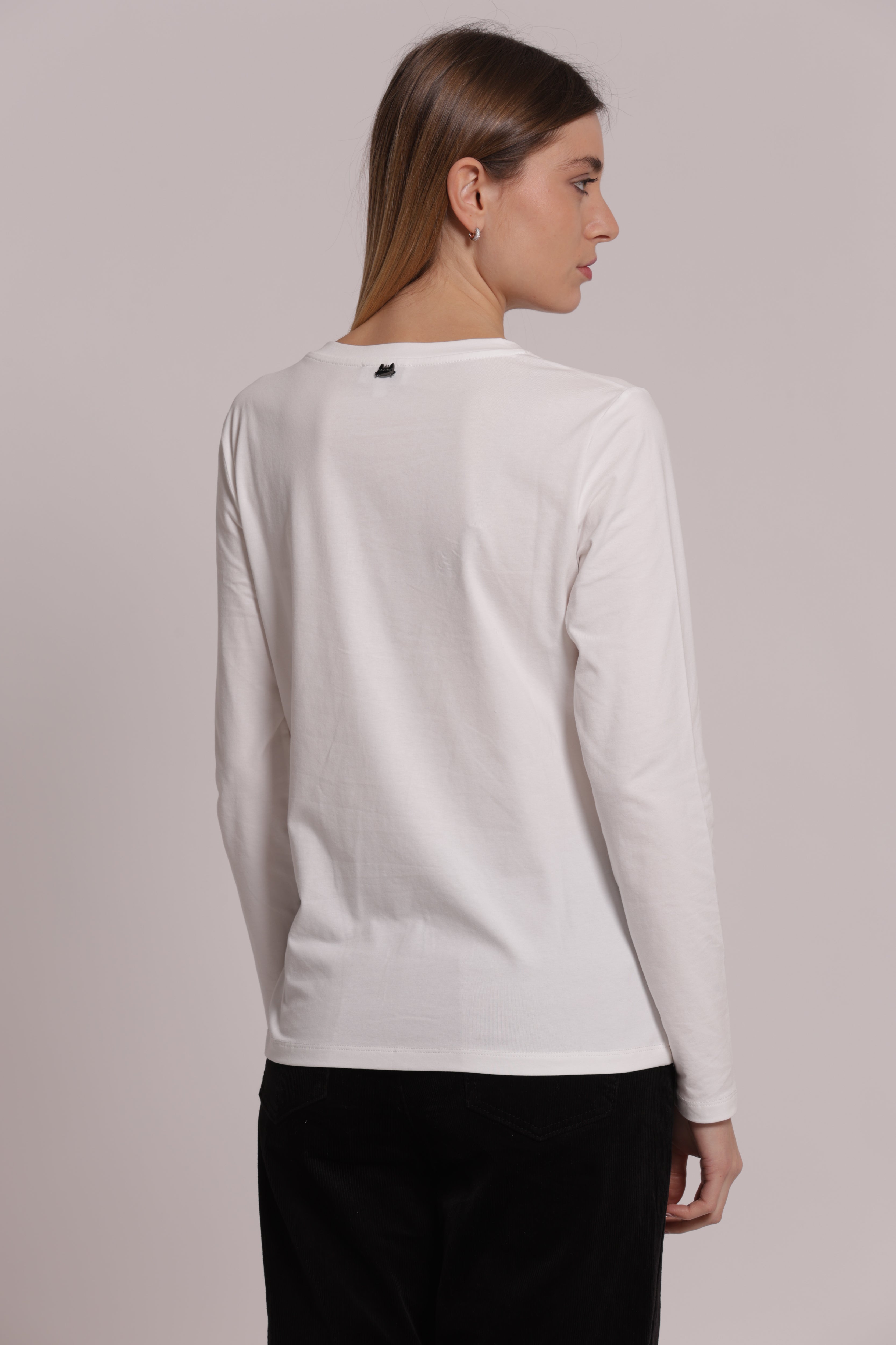 Mimi Mua Trasparenze Strass t-shirt nero maniche lunghe