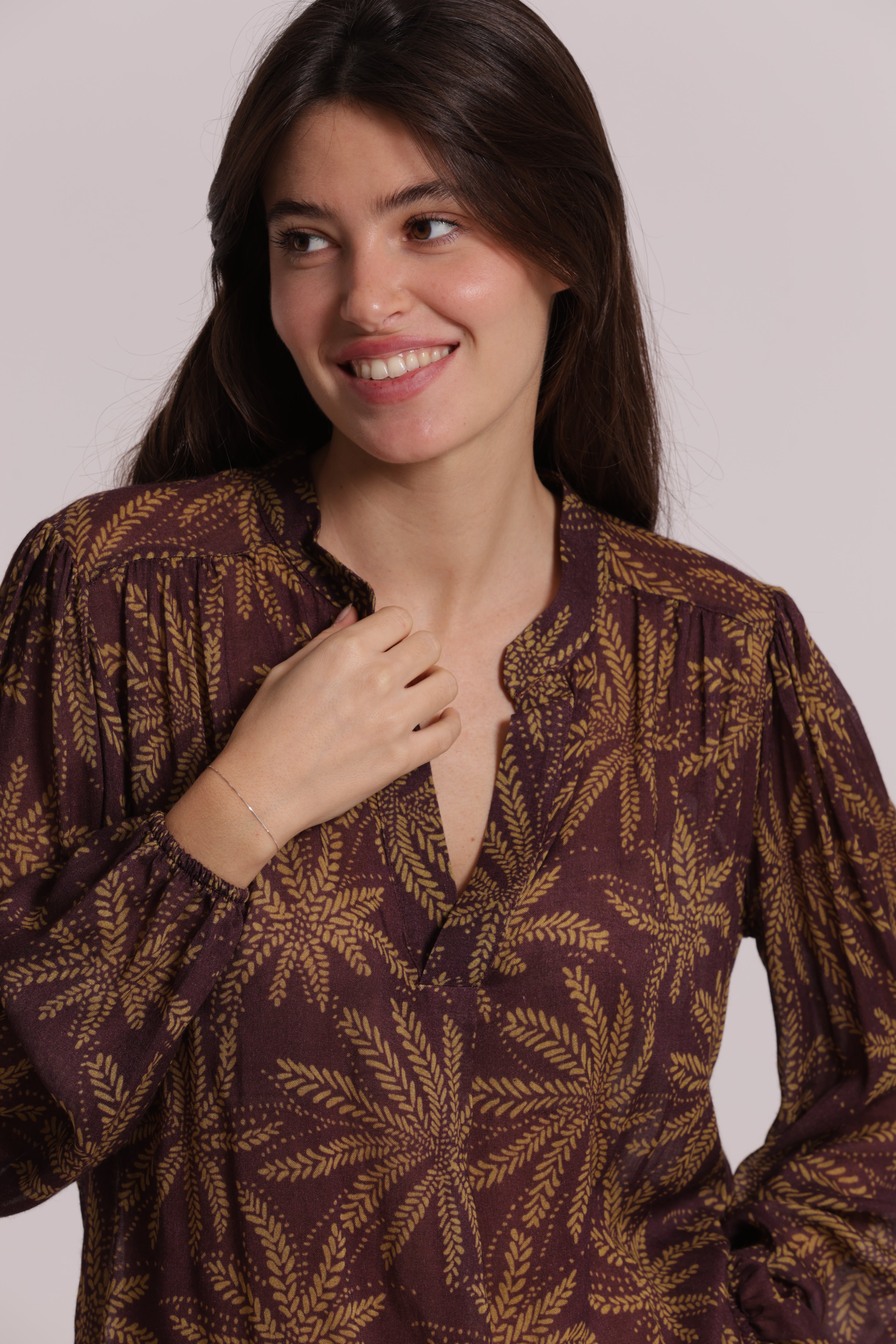 Mimi Mua Blusa Scollo V Garza Viscosa Fantasia
