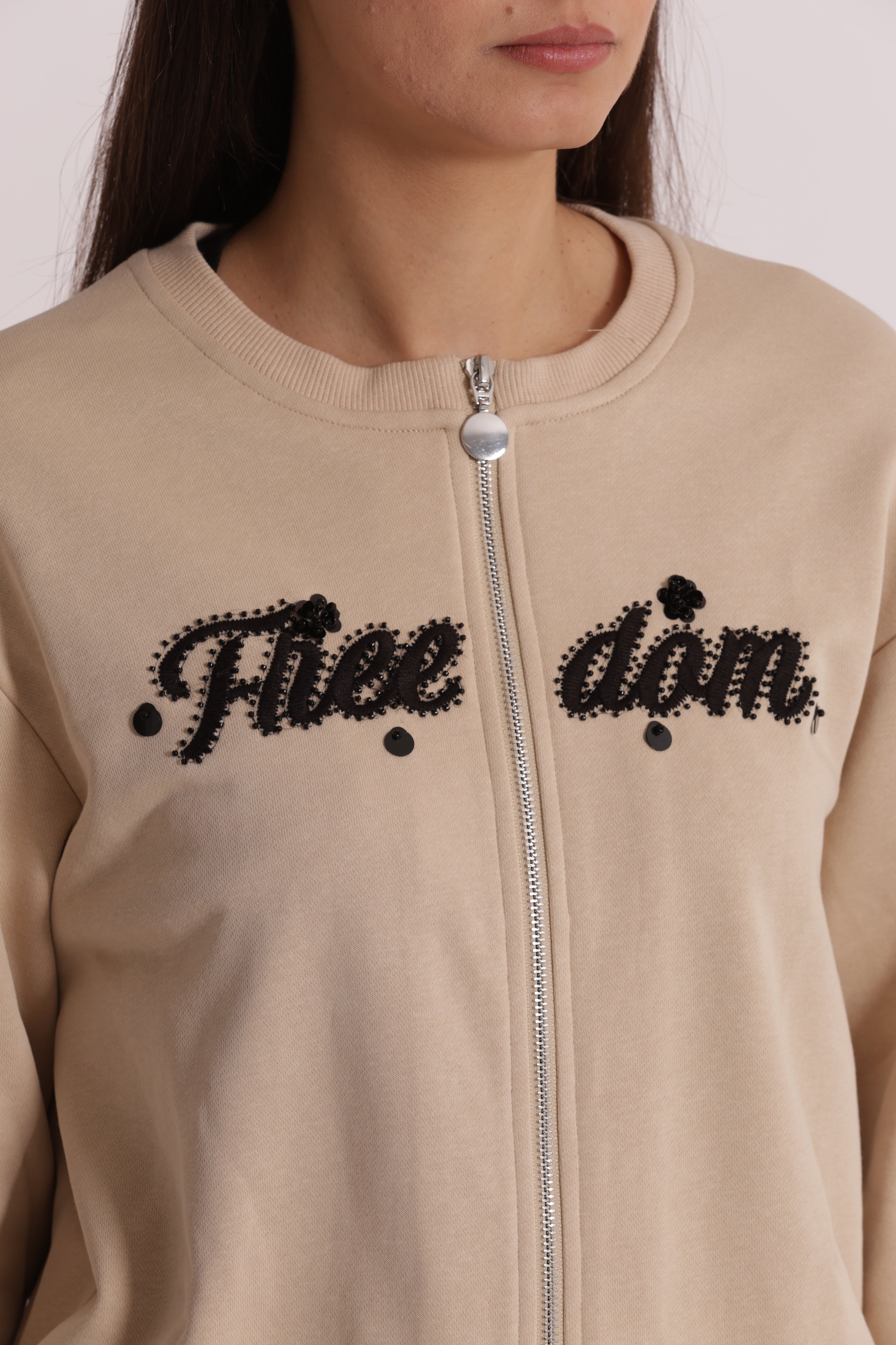 Mimi Mua Freedom Felpa con Zip Beige Cotone