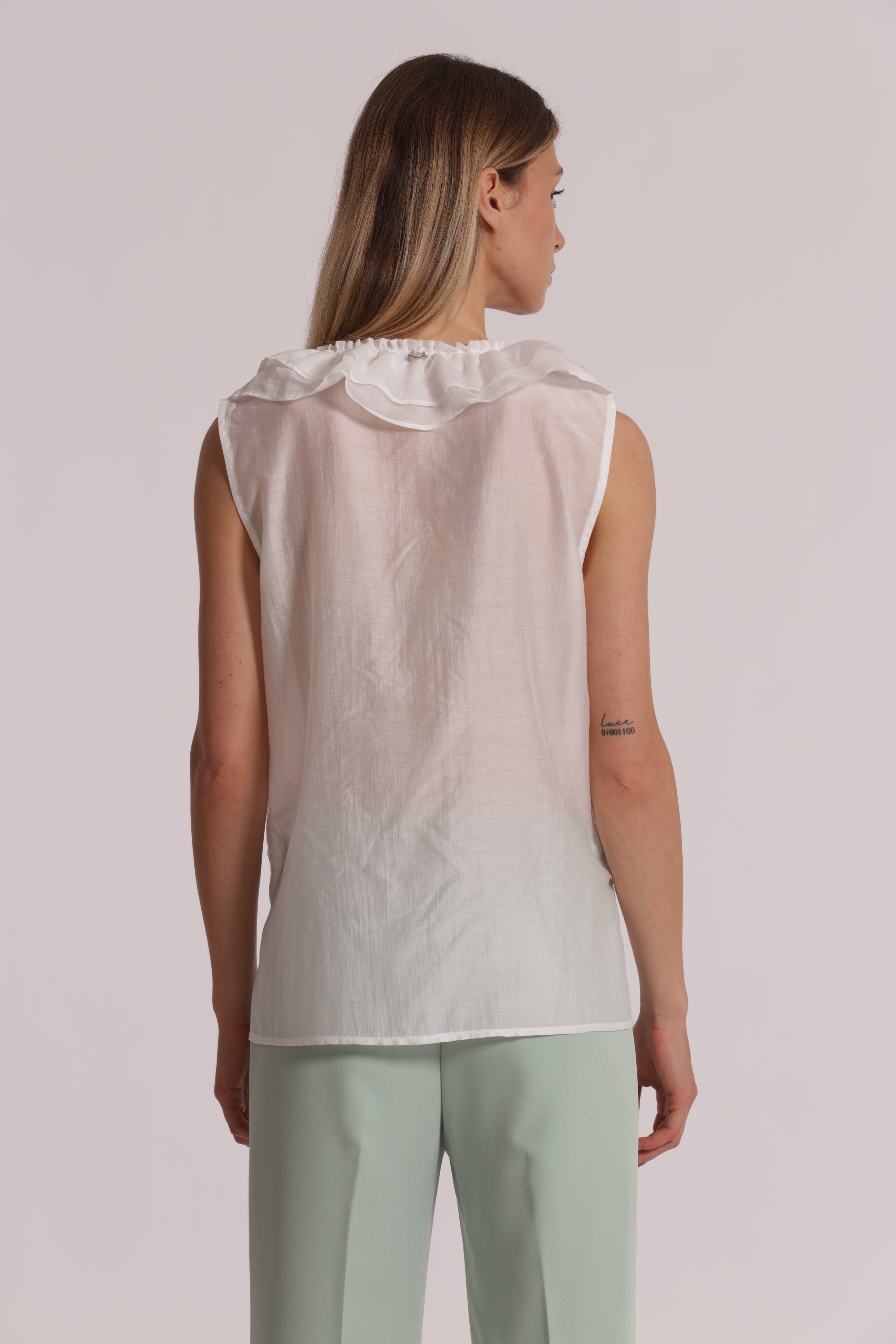 Mimi Mua Blusa Smanicata con Rouches Bianco