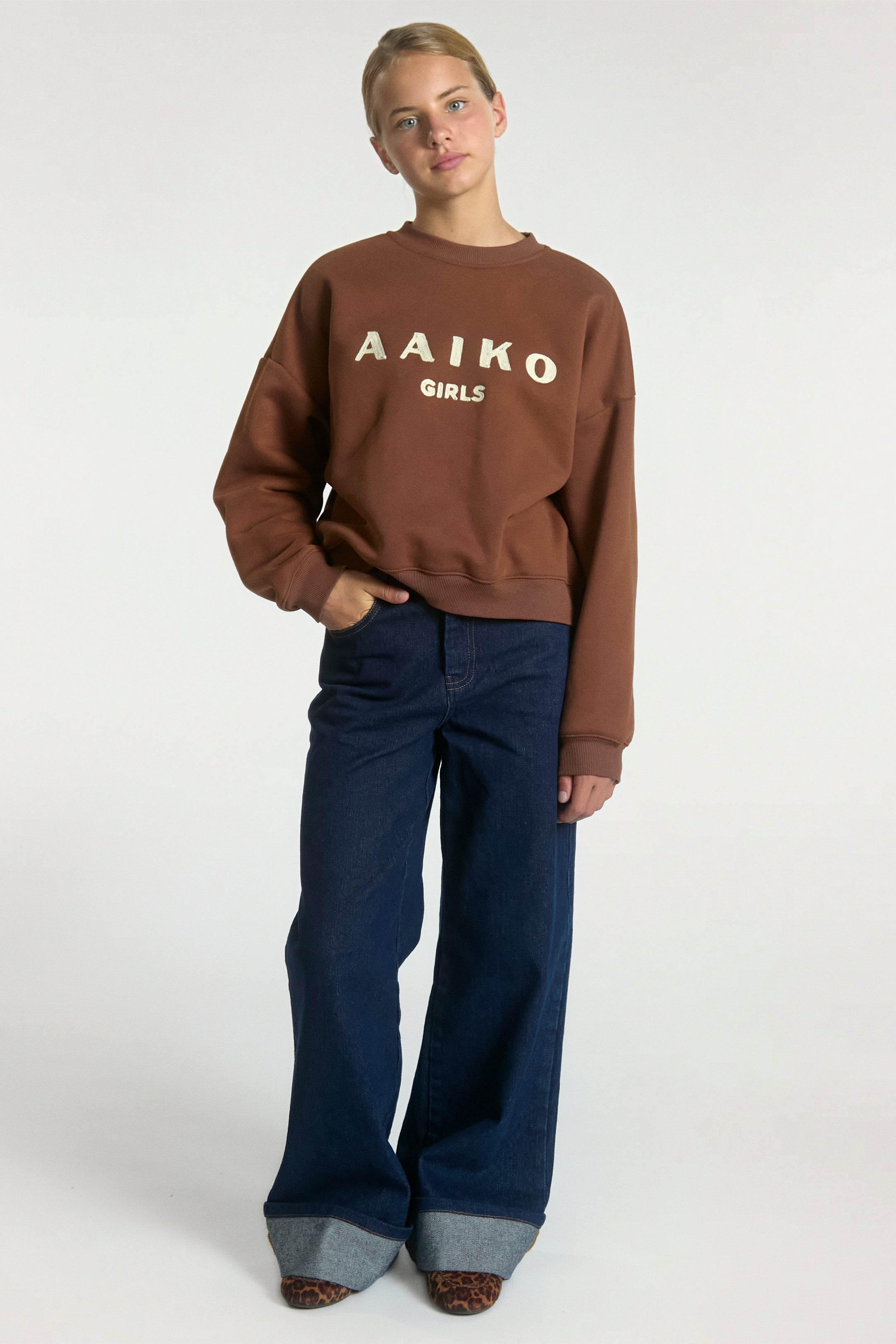 Aaiko Charly jeans palazzo blu denim orlo risvoltato