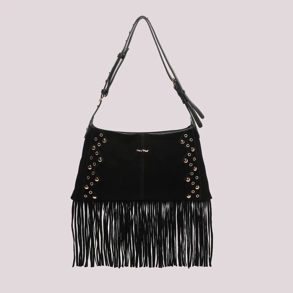 Mimi Mua Borsa Tracolla Frange Borchie Nera