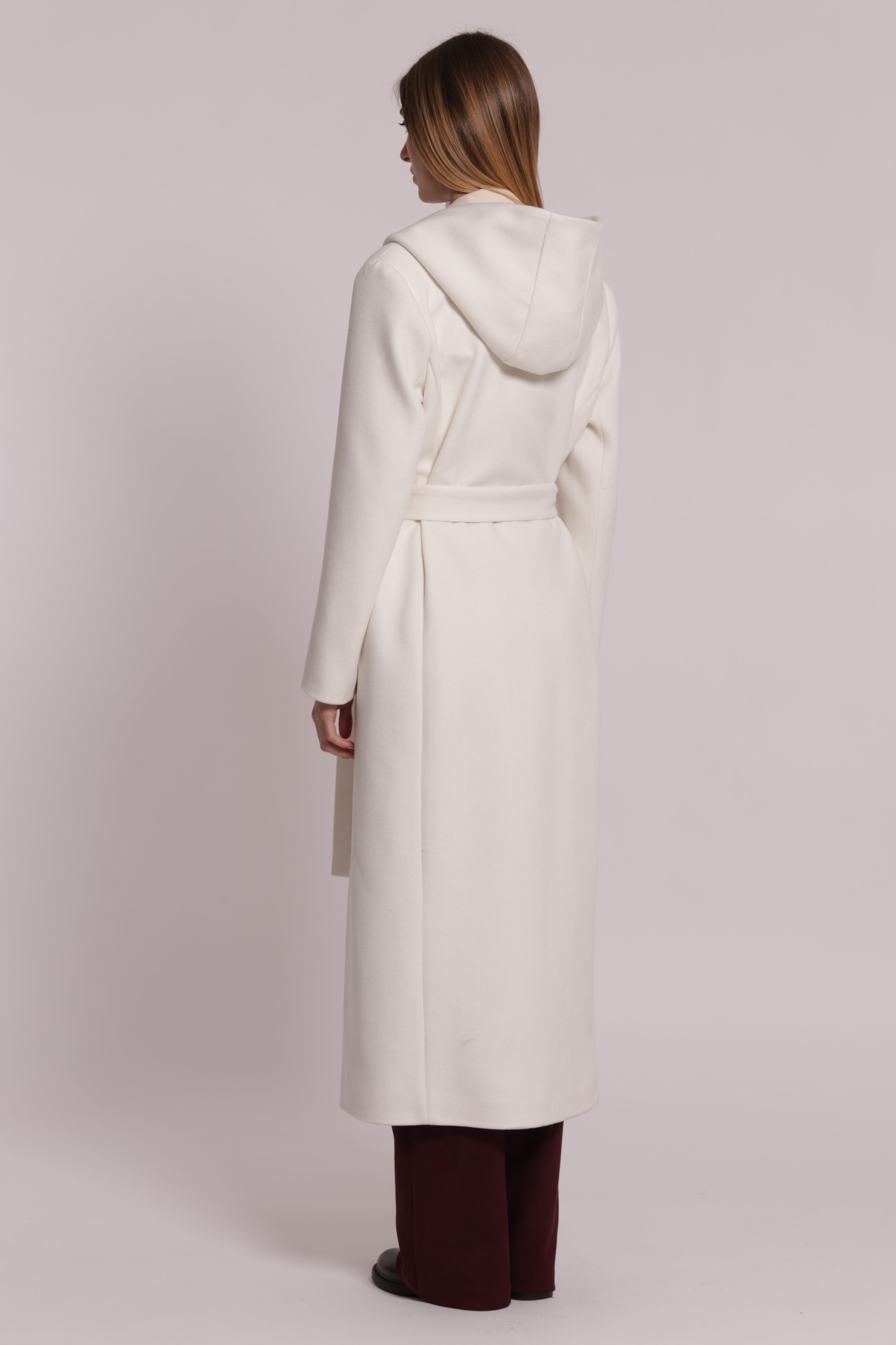 Mimi Mua Cappotto Lungo con Cappuccio Nero con cintura