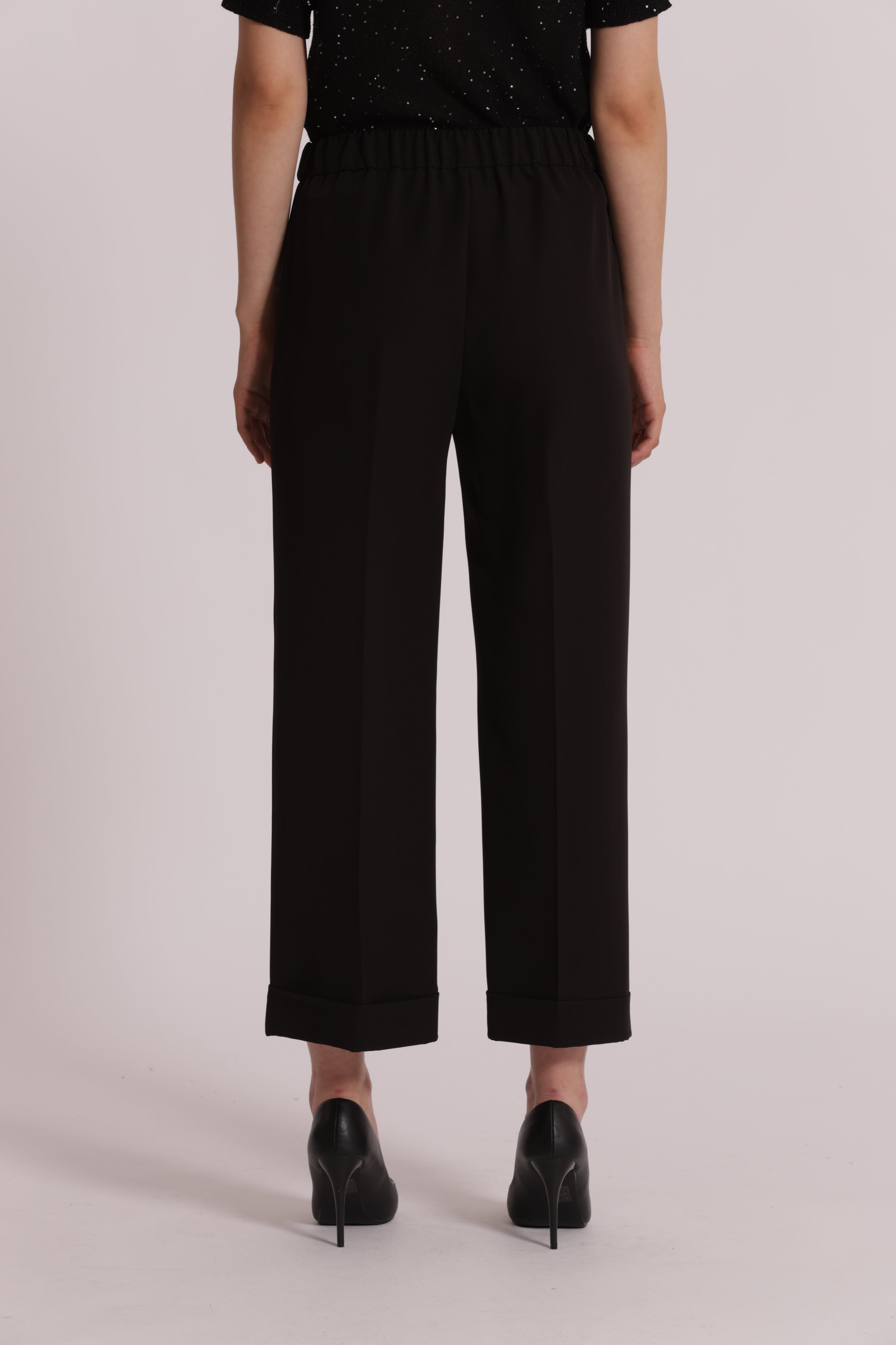 Mimi Mua pantaloni con risvolto neri elasticizzati