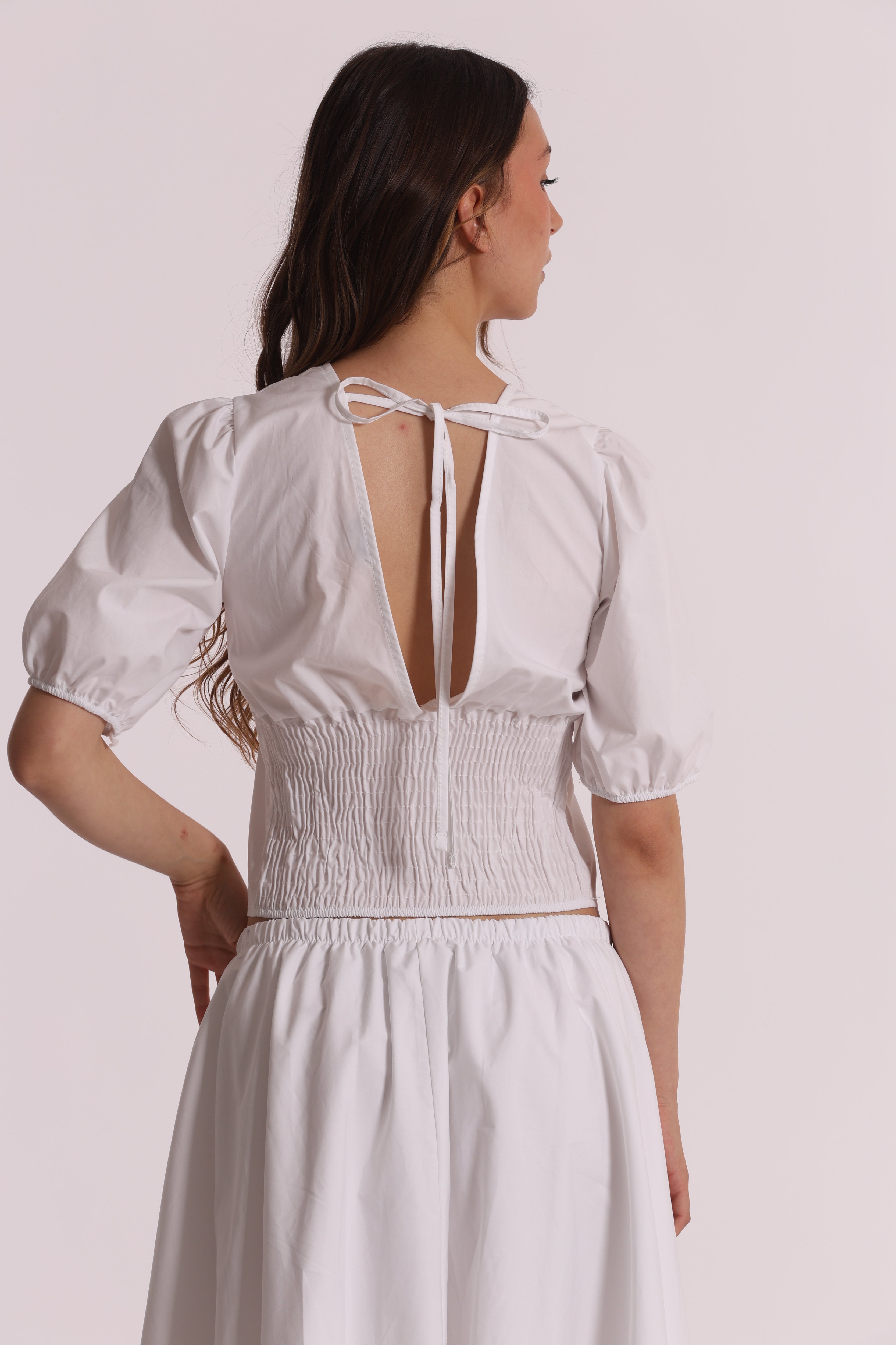 Mimi Mua Cropped Scollo V Blusa in Cotone
