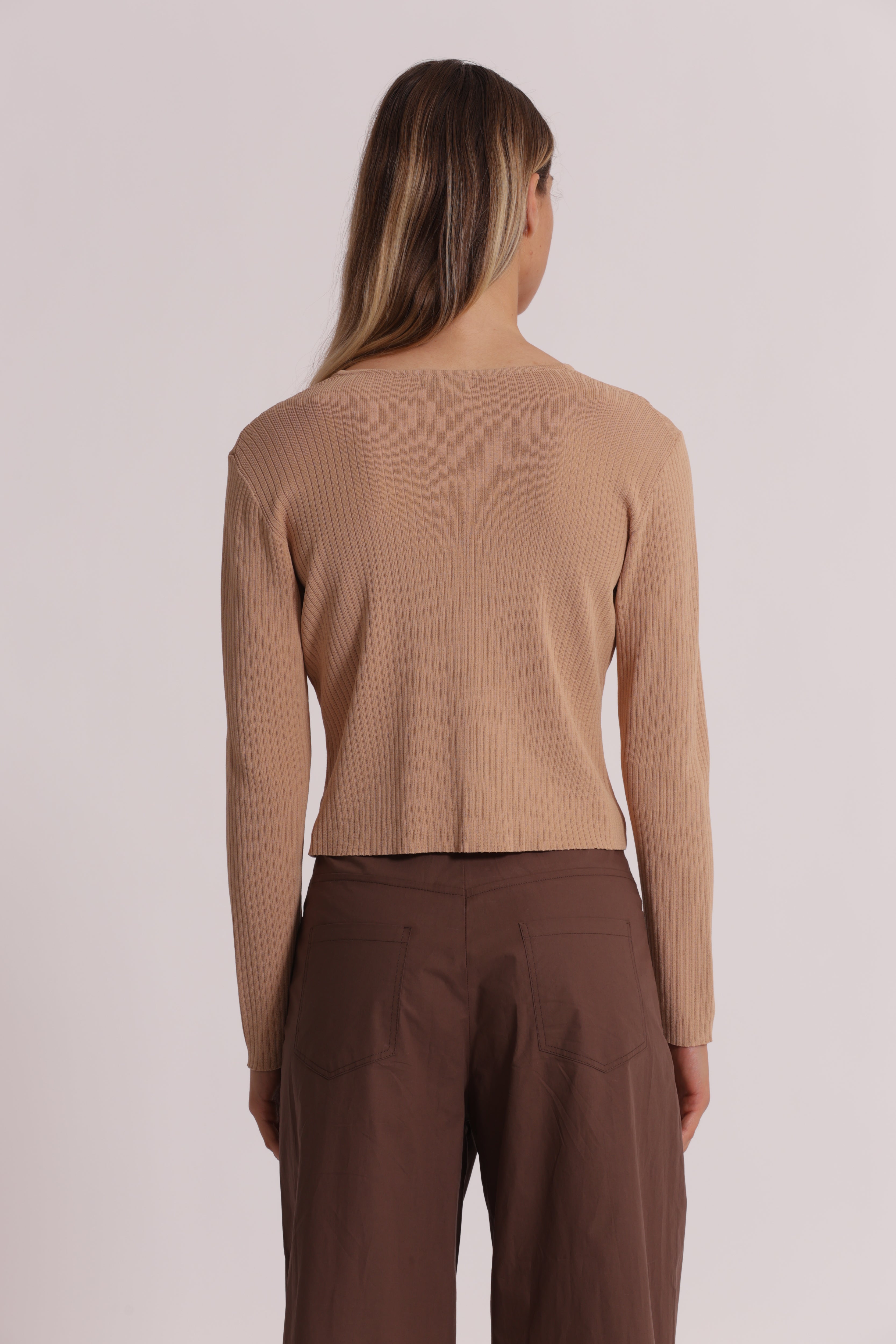 Mimi Mua Cardigan Maglia Increspato Panna Morbido