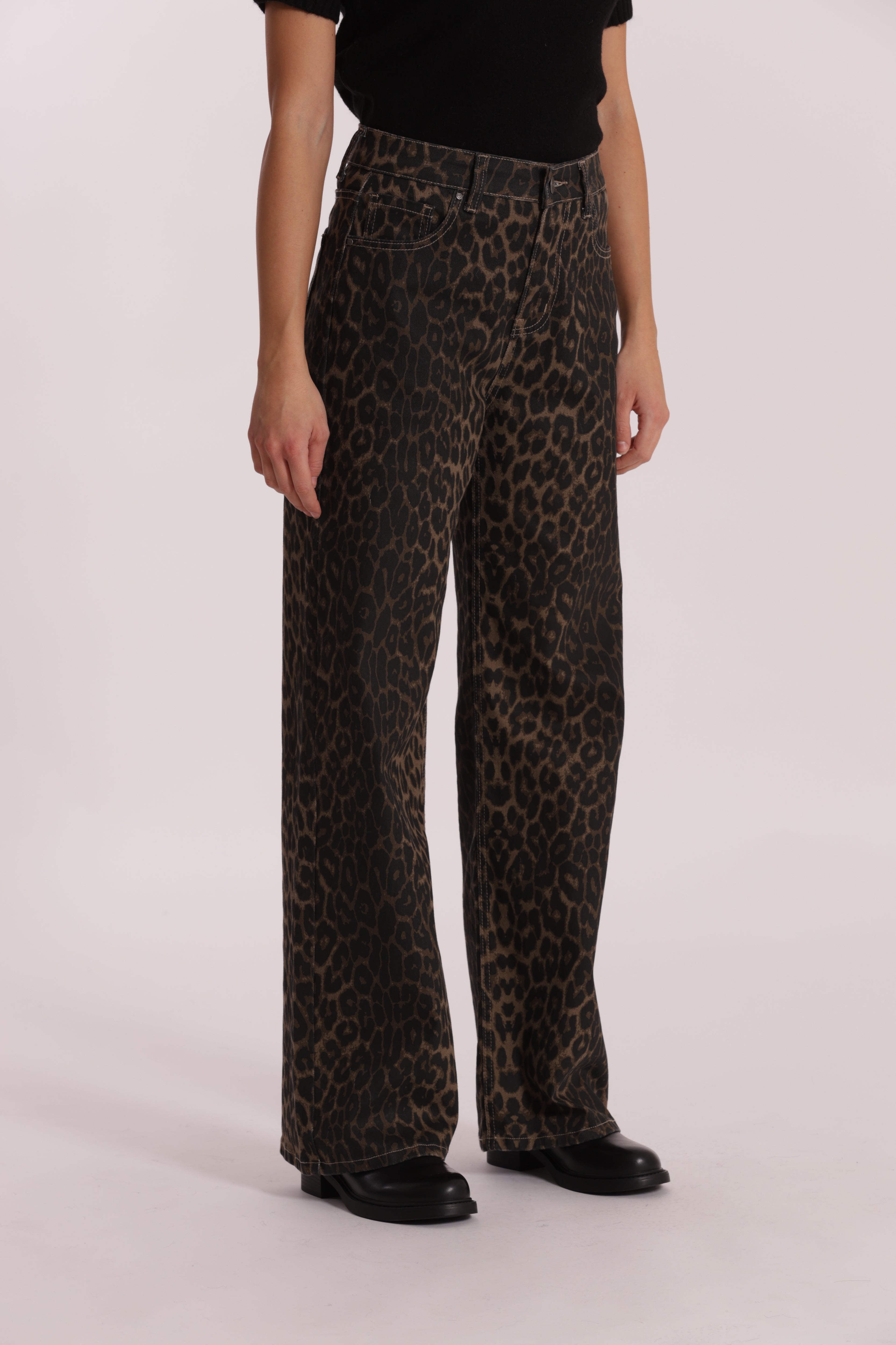 Mimi Mua jeans wide leg leopardato cammello denim