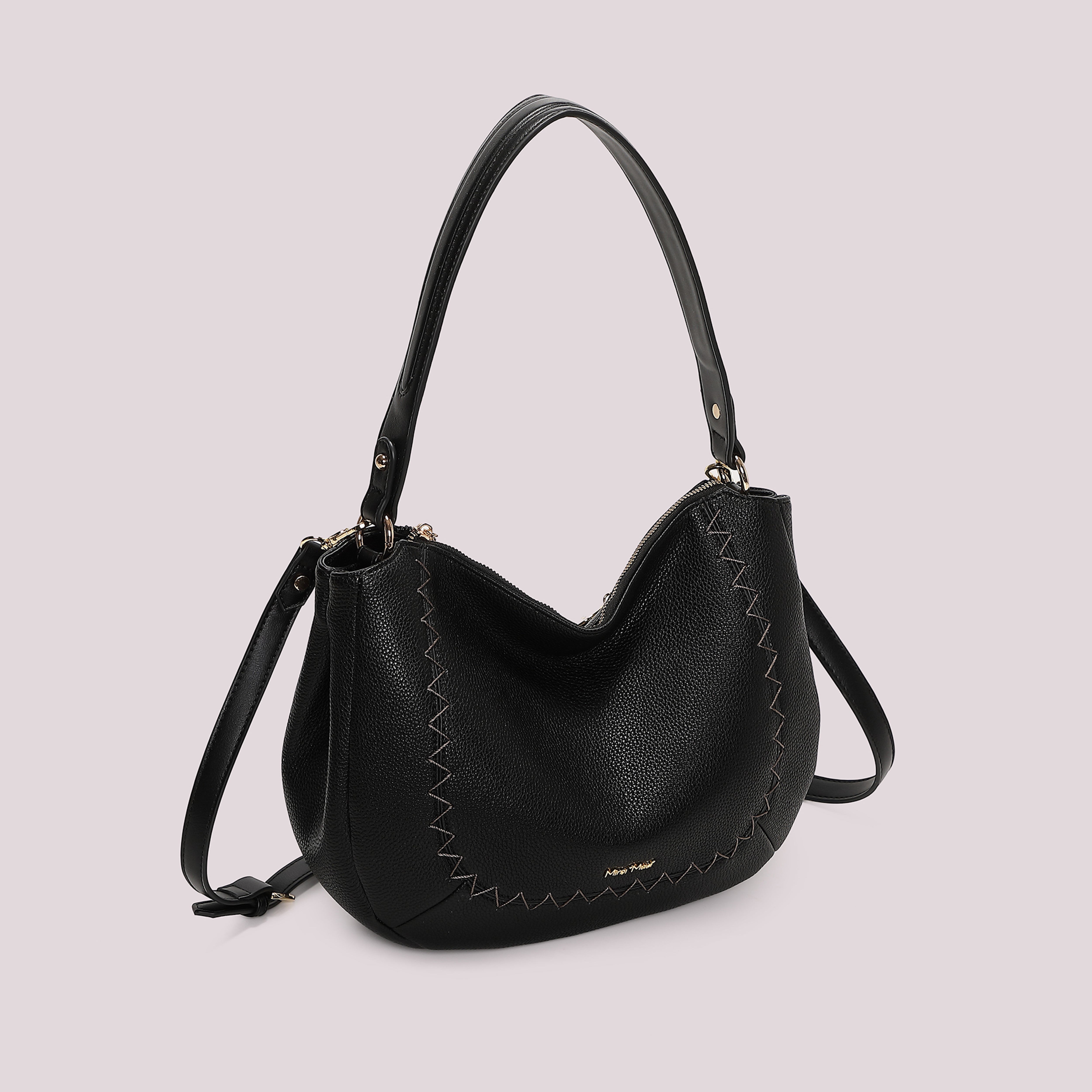 Mimi Mua Borsa Spalla Cuciture Vista Nera 28cm