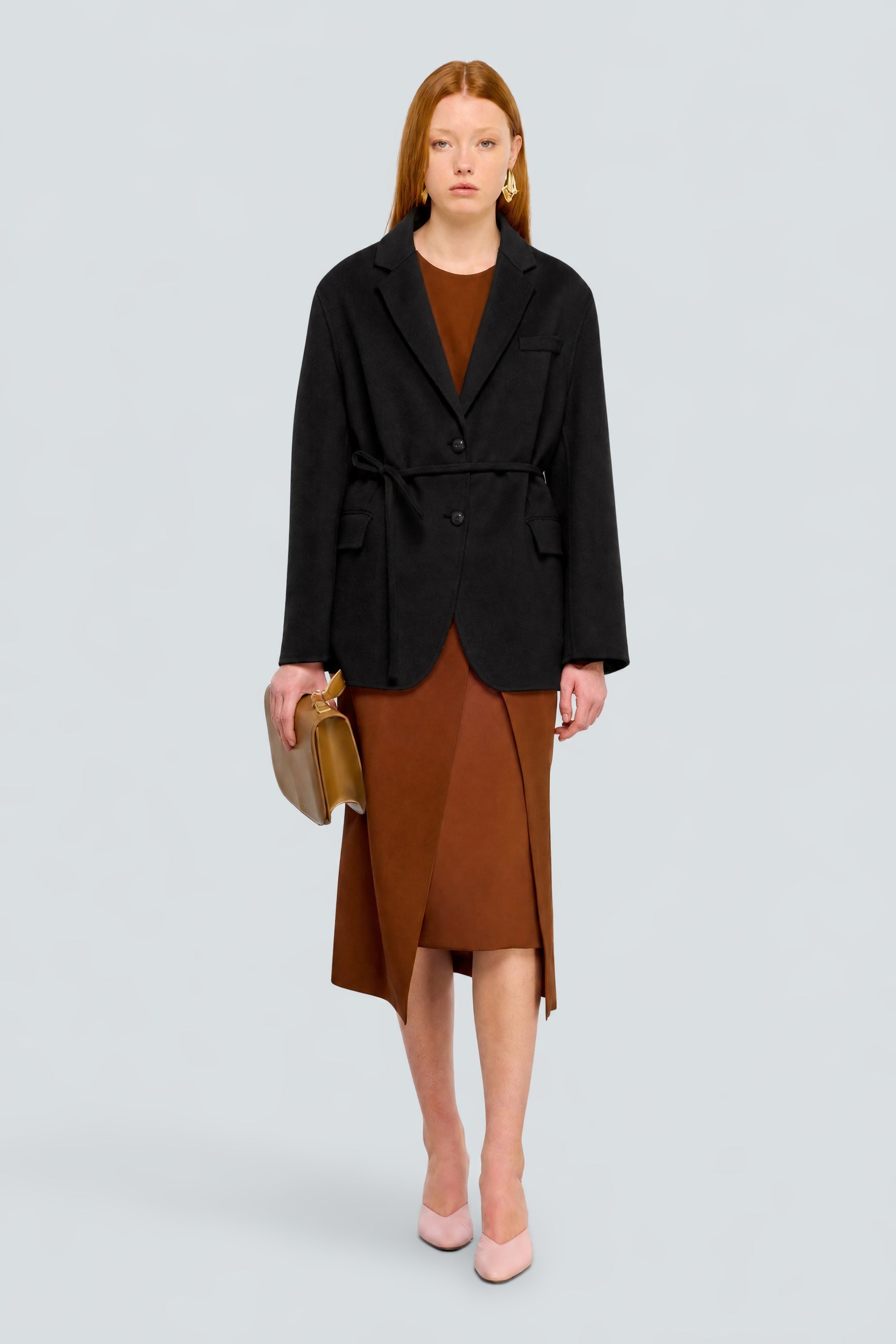 Semicouture Corinne giacca panno doppio nera cintura