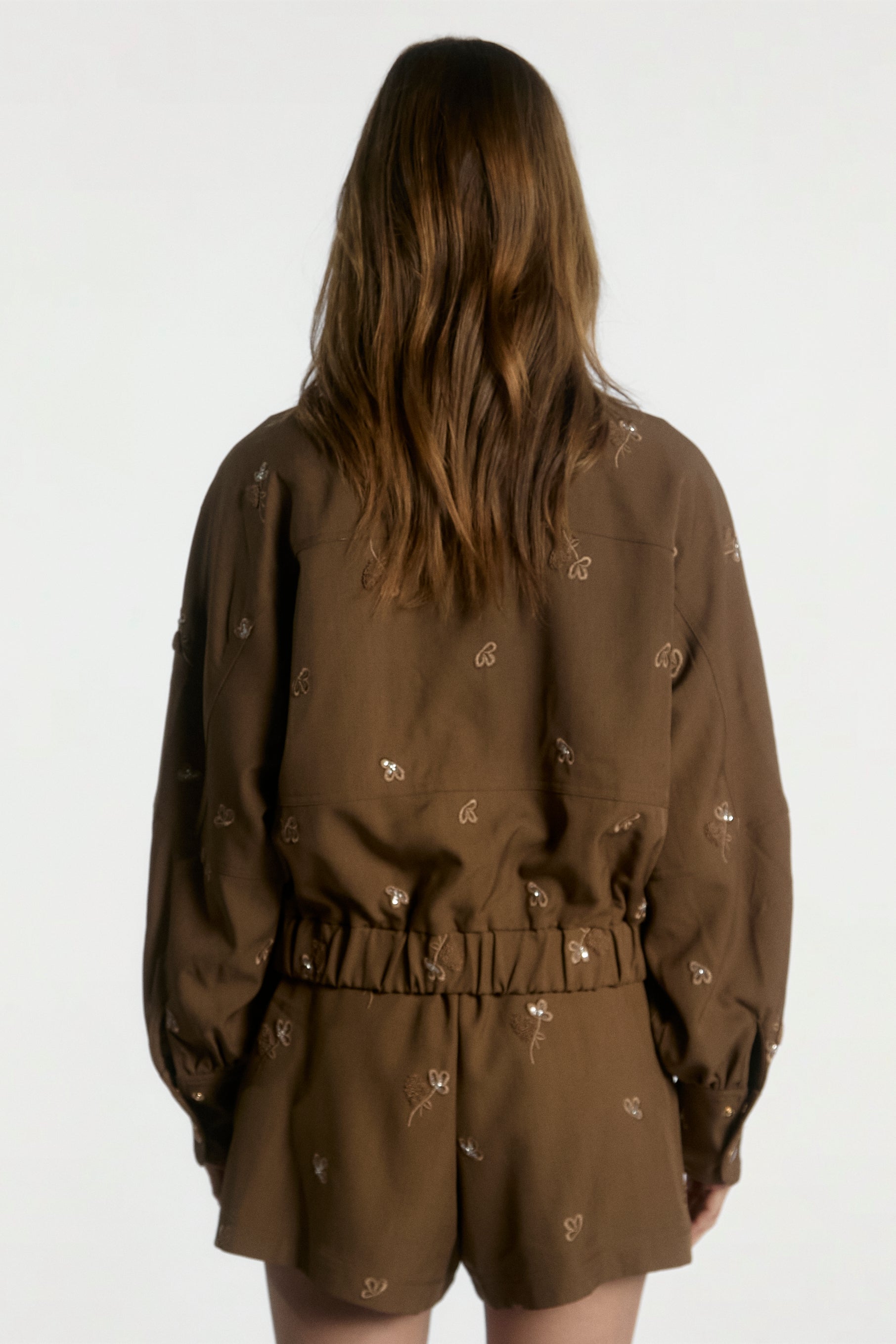 Aaiko Sete giacca verde teak ricamata zip oro