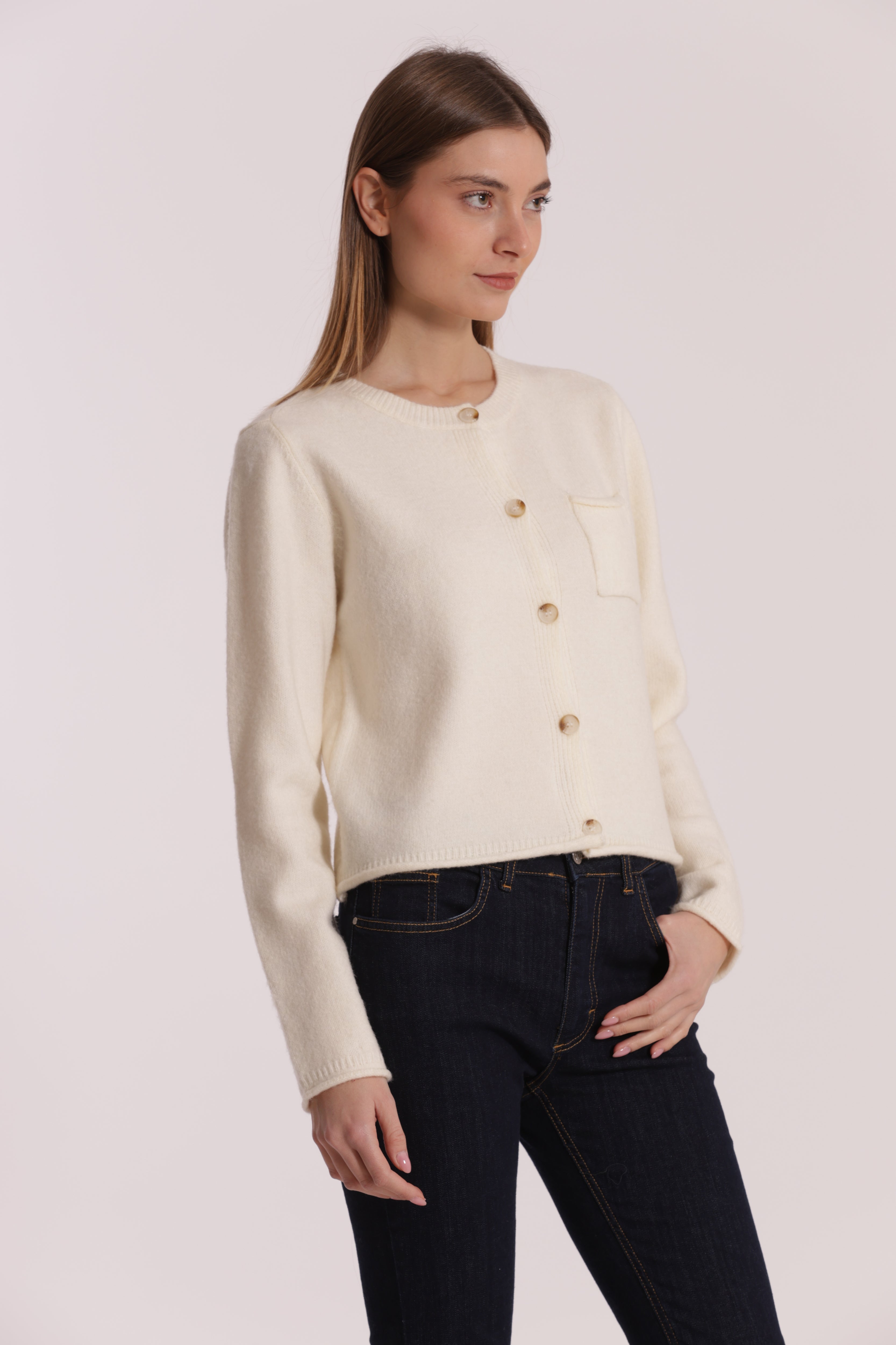 Mimi Mua cardigan maglia con taschino nero misto lana