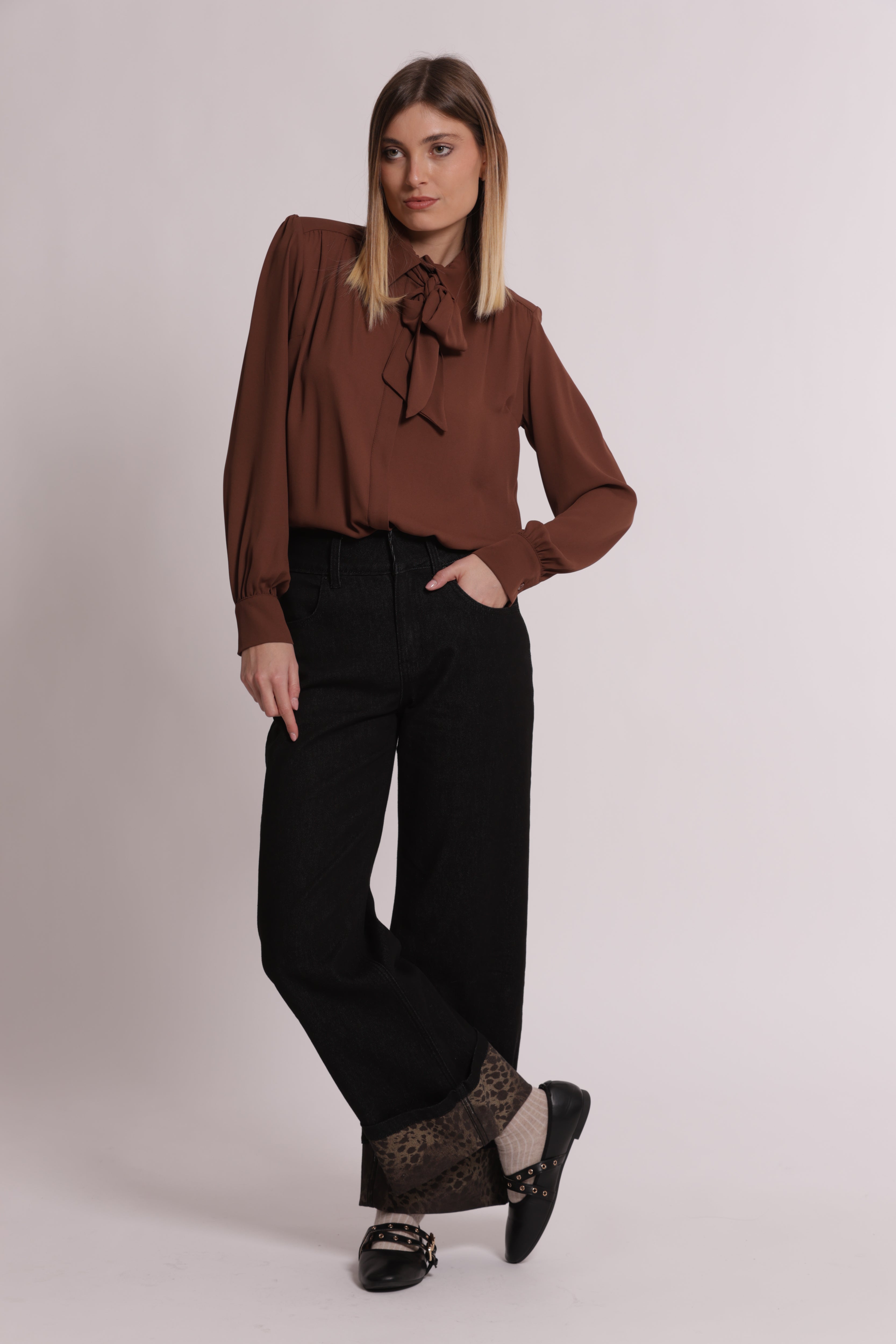 Mimi Mua Jeans Risvolto Animalier Nero S cotone slim