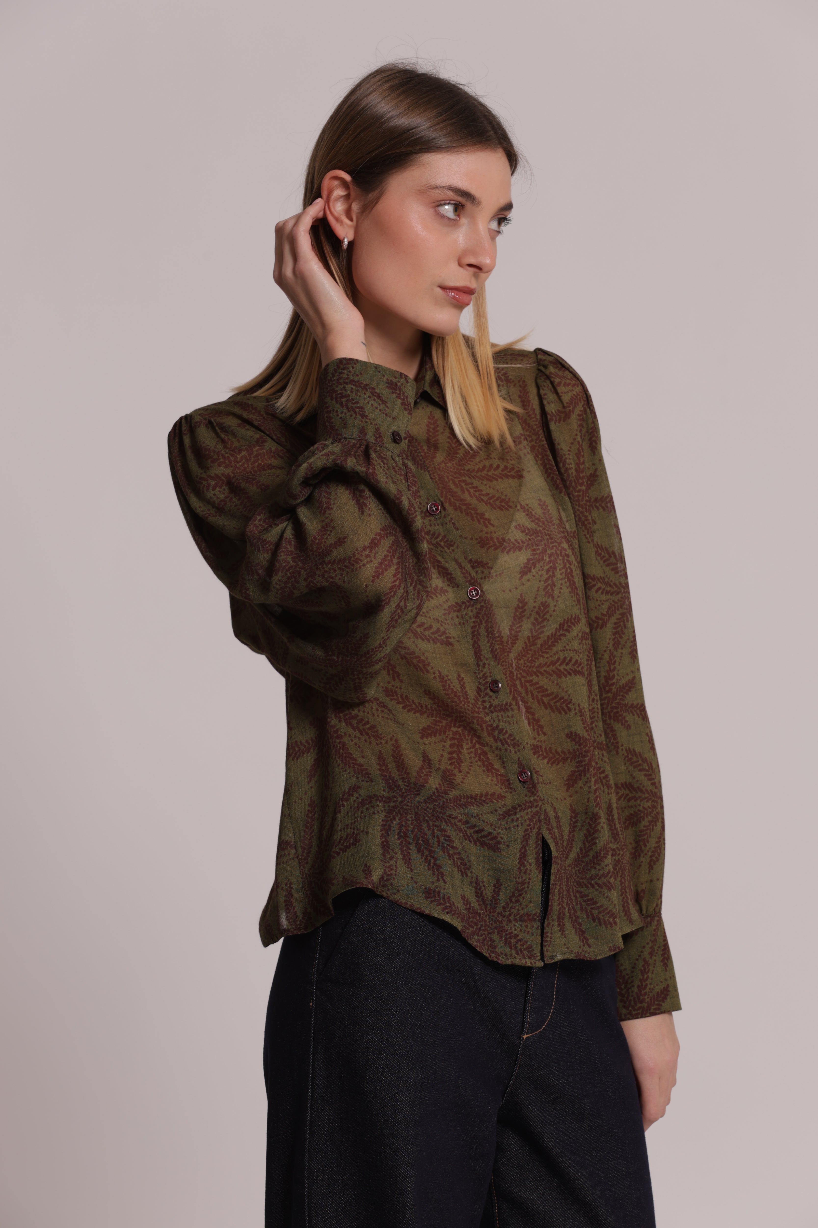 Mimi Mua camicia uomo garza viscosa verde militare