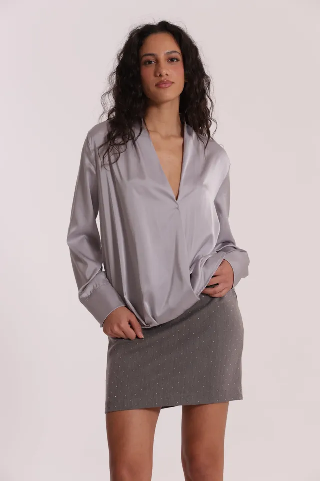Mimi Mua Blusa Incrociata in Raso Panna