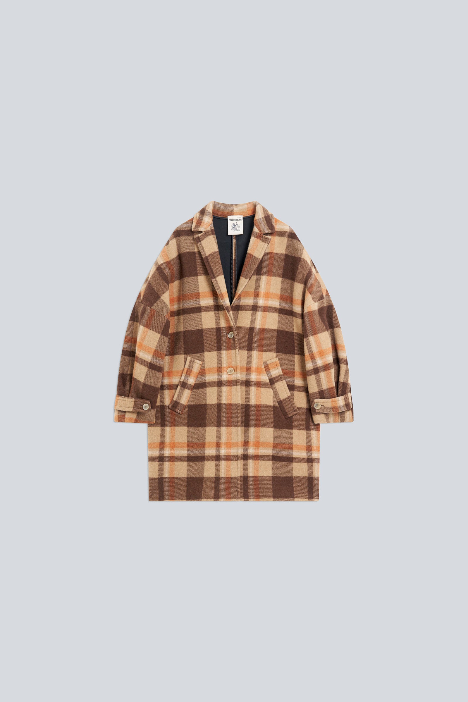 Semicouture Y6WV86 cappotto lungo check moka in panno