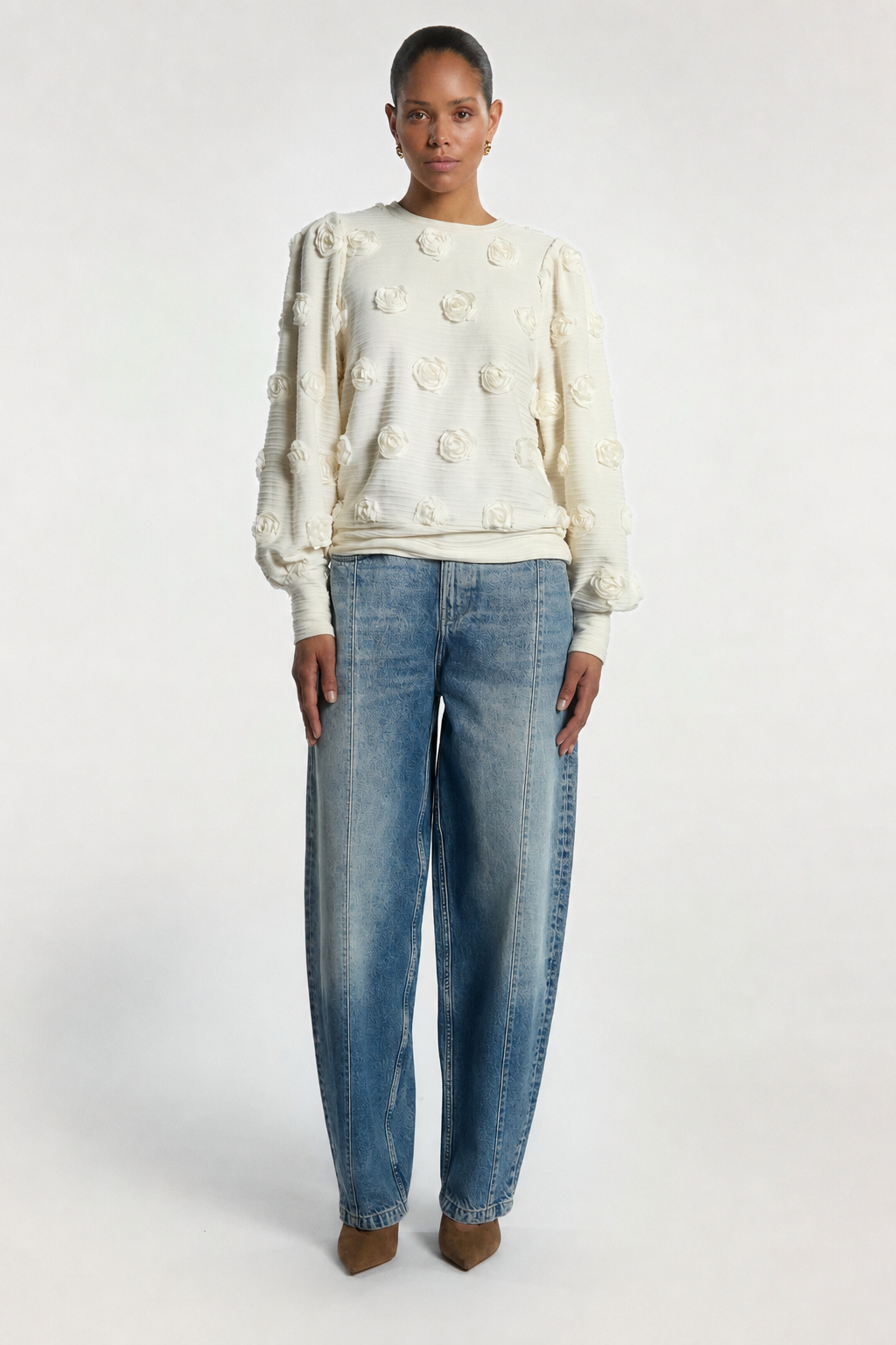 Aaiko Isha top crema con rose 3D donna