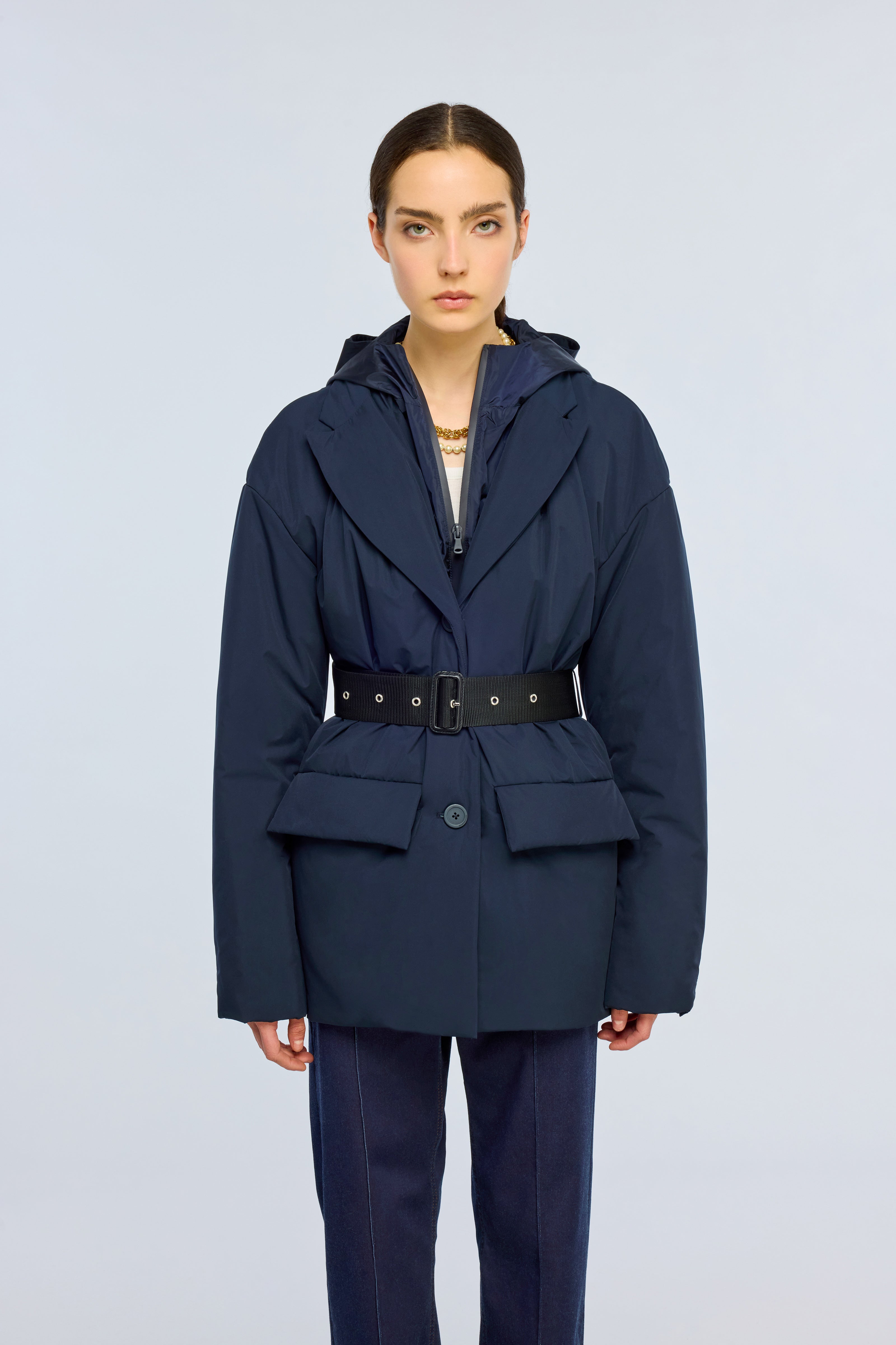 Semicouture Agnes piumino blu nylon cappuccio