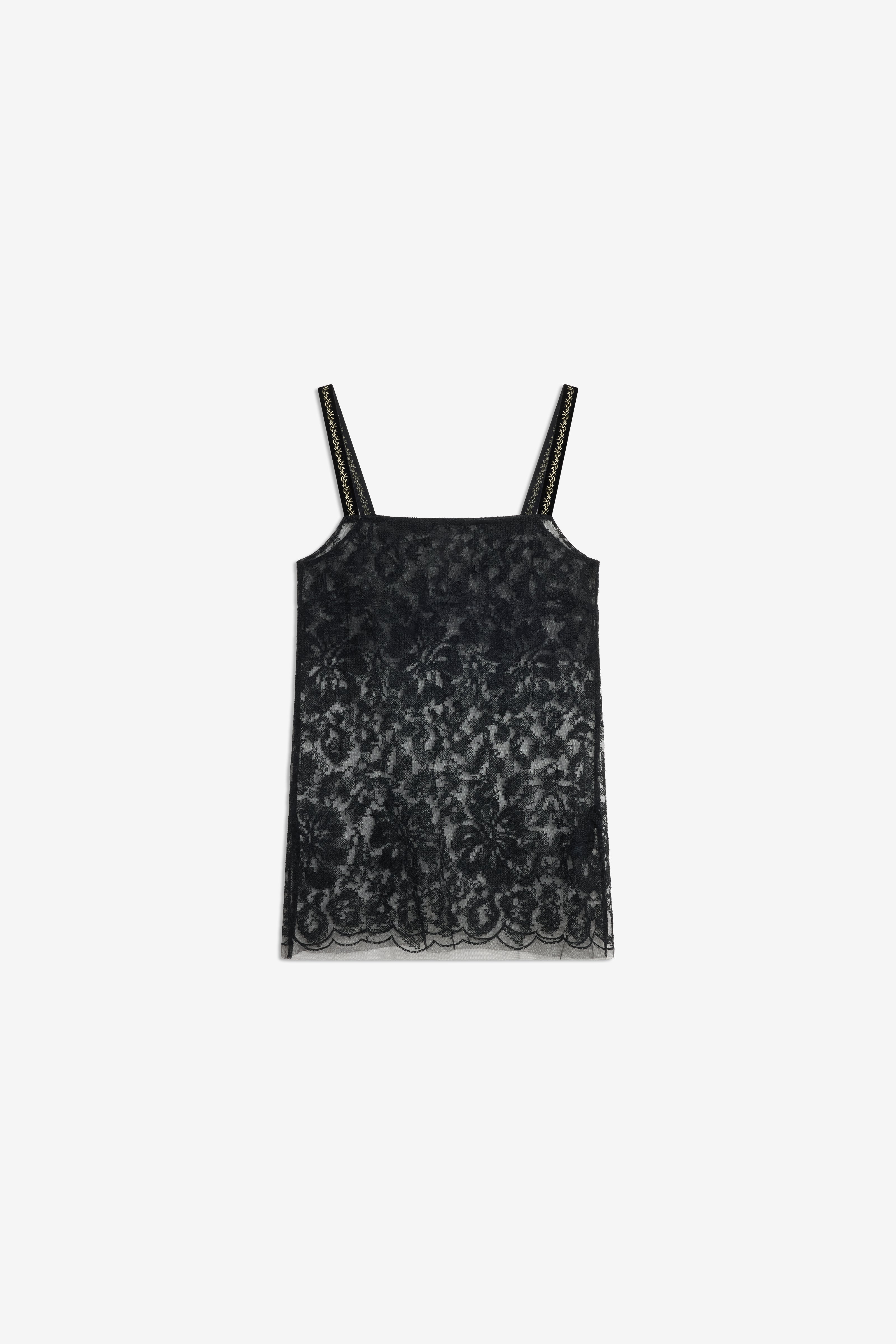 Semicouture Tiffani top tulle nero punto croce