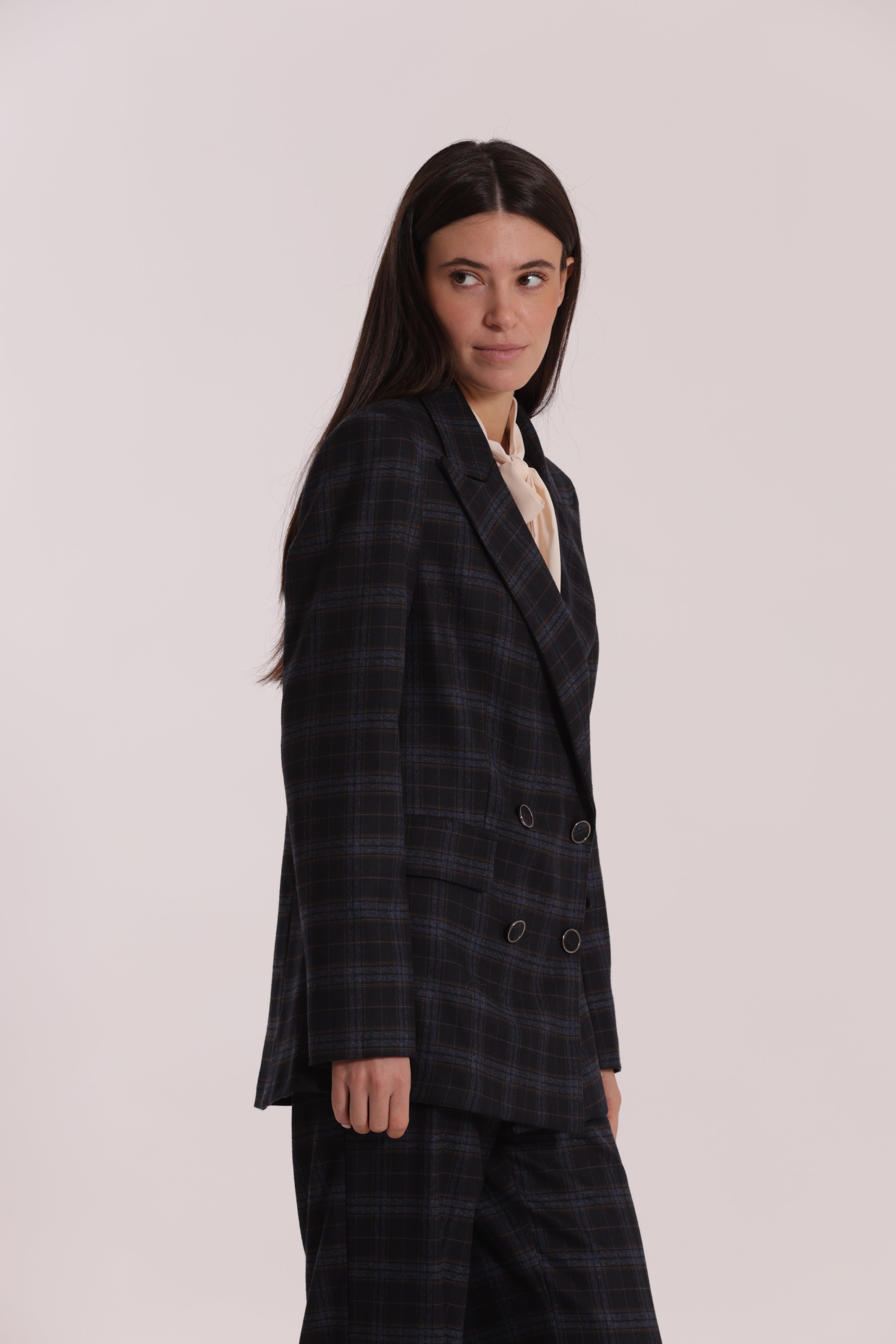 Mimi Mua Giacca Doppio Petto Check giacca blu