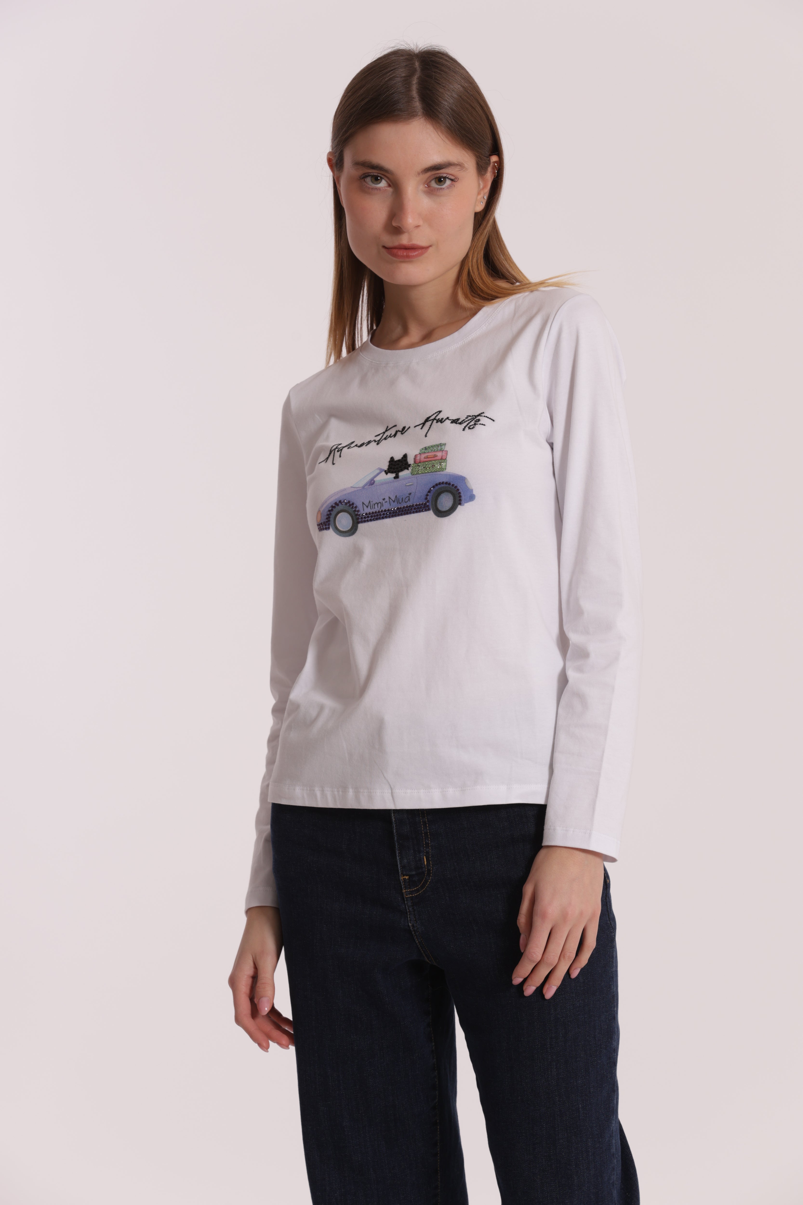 Mimi Mua T-Shirt Adventure Awaits Bianca Cotone