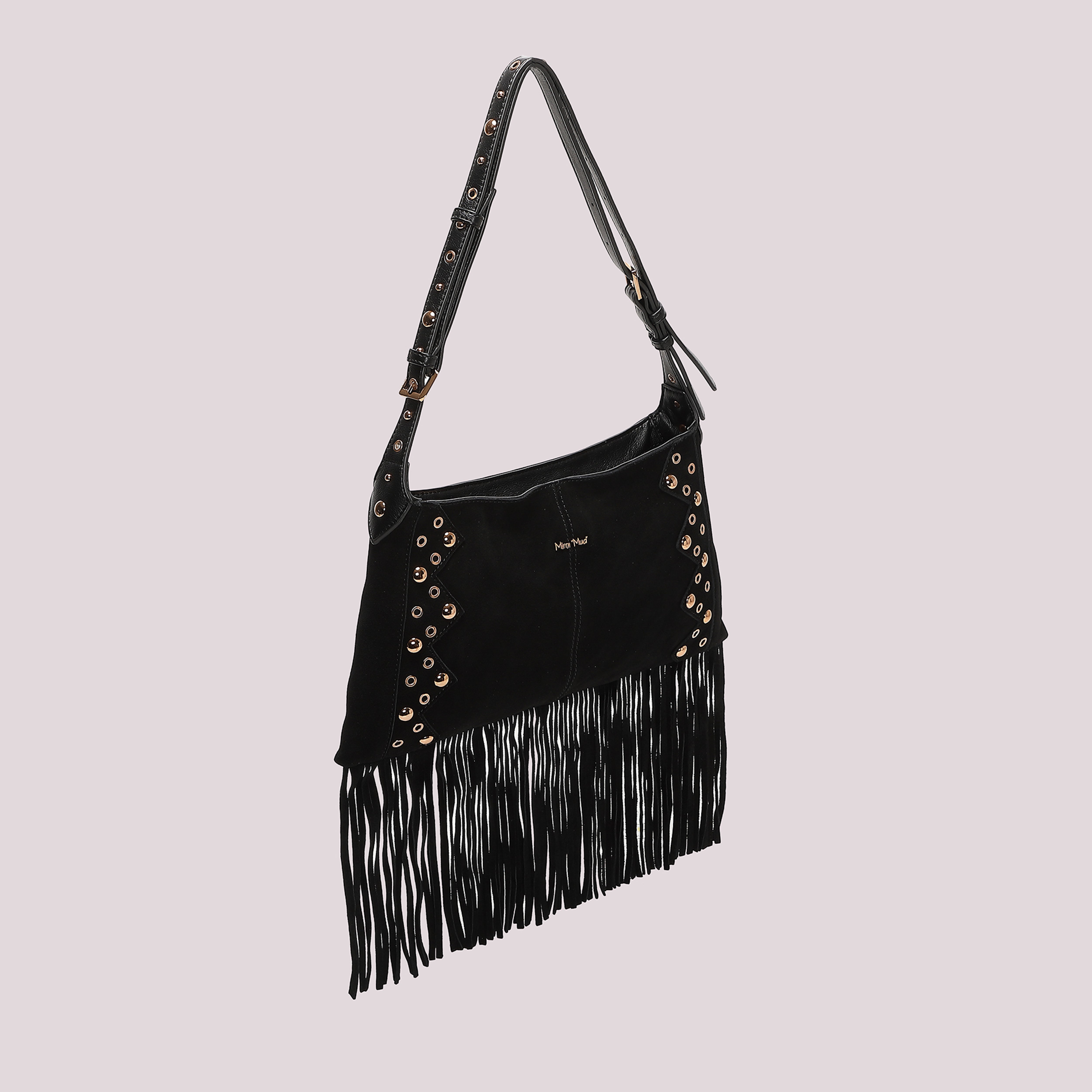 Mimi Mua Borsa Tracolla Frange Borchie Nera