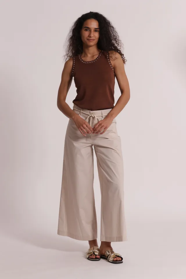 Mimi Mua Pantaloni Cordino Vita 100% Cotone Beige