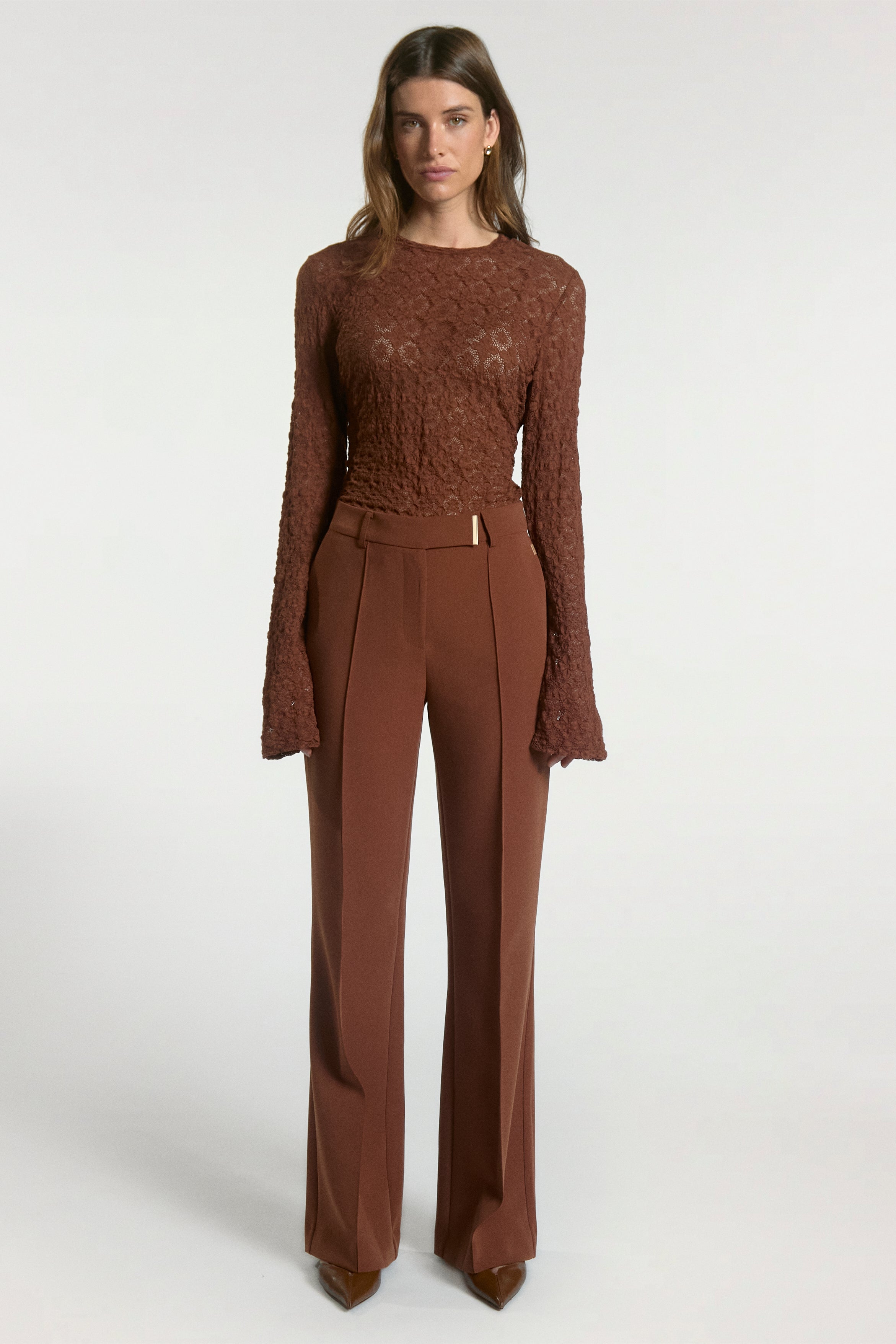 Aaiko Mason top pizzo floreale marrone