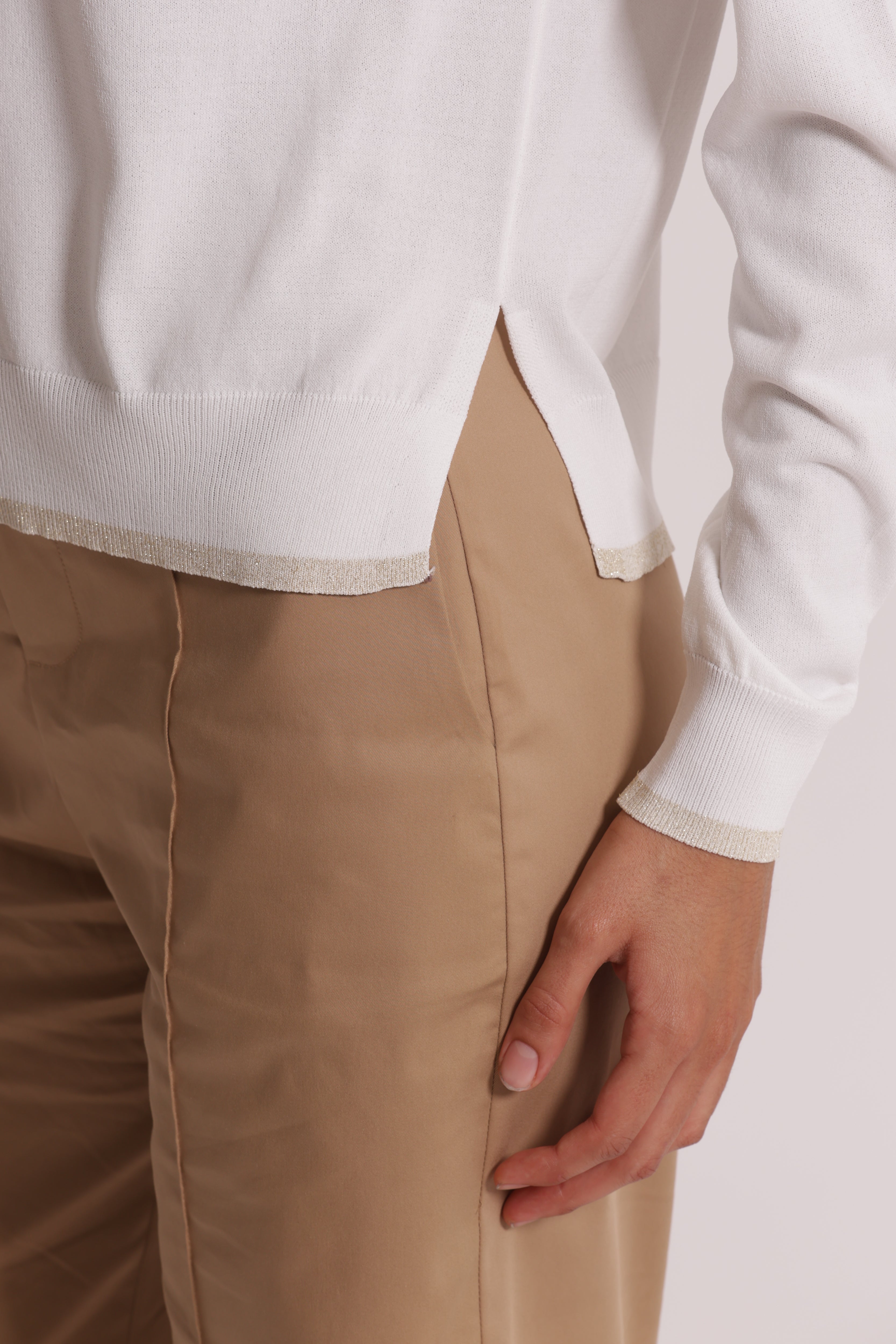 Mimi Mua Maglia Maniche Lunghe Lurex Panna
