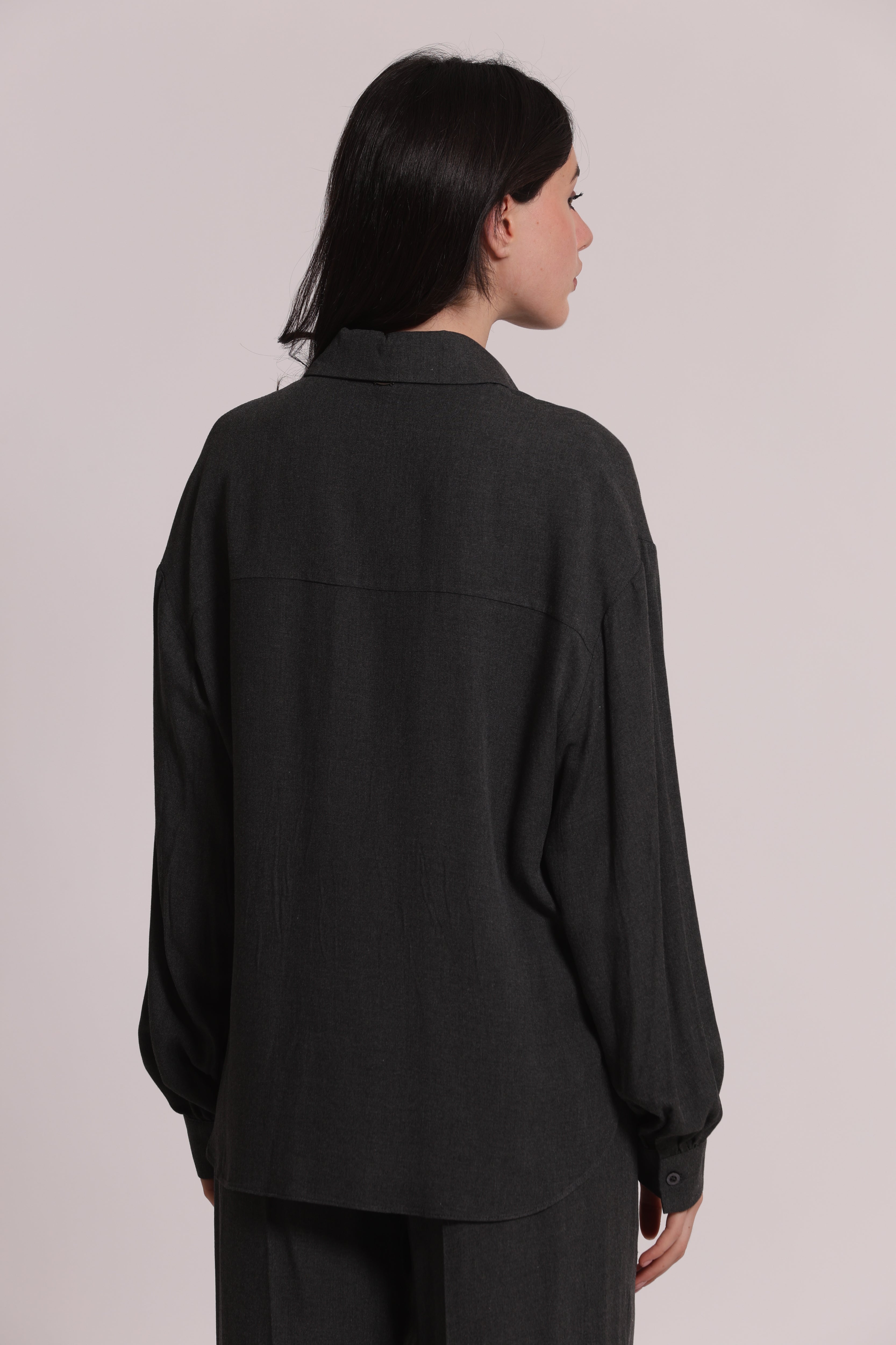 Mimi Mua Camicia con Tasconi in Flanella Piombo