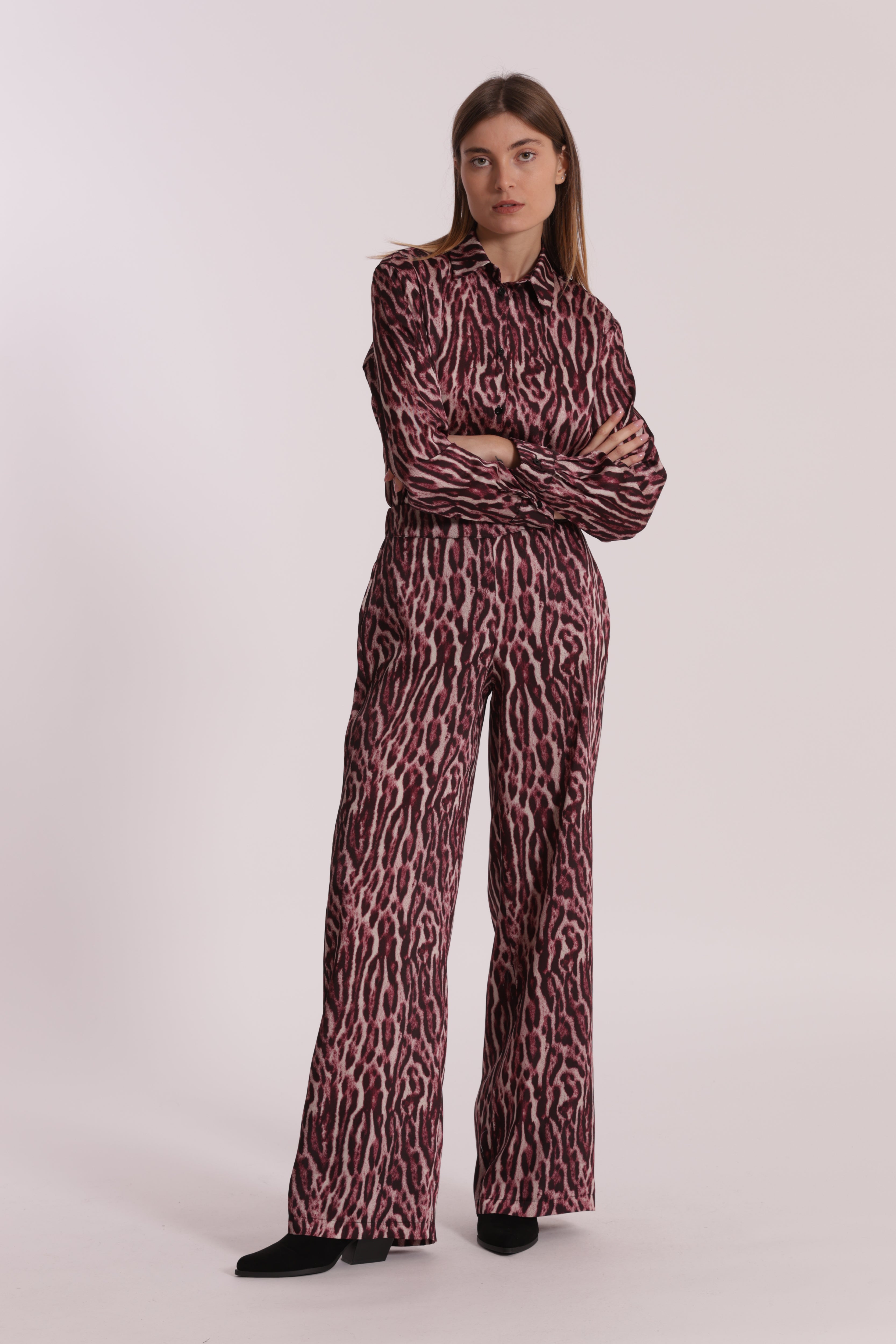 Mimi Mua Camicia Uomo Fantasia Animalier Camicia Burgundy maculata