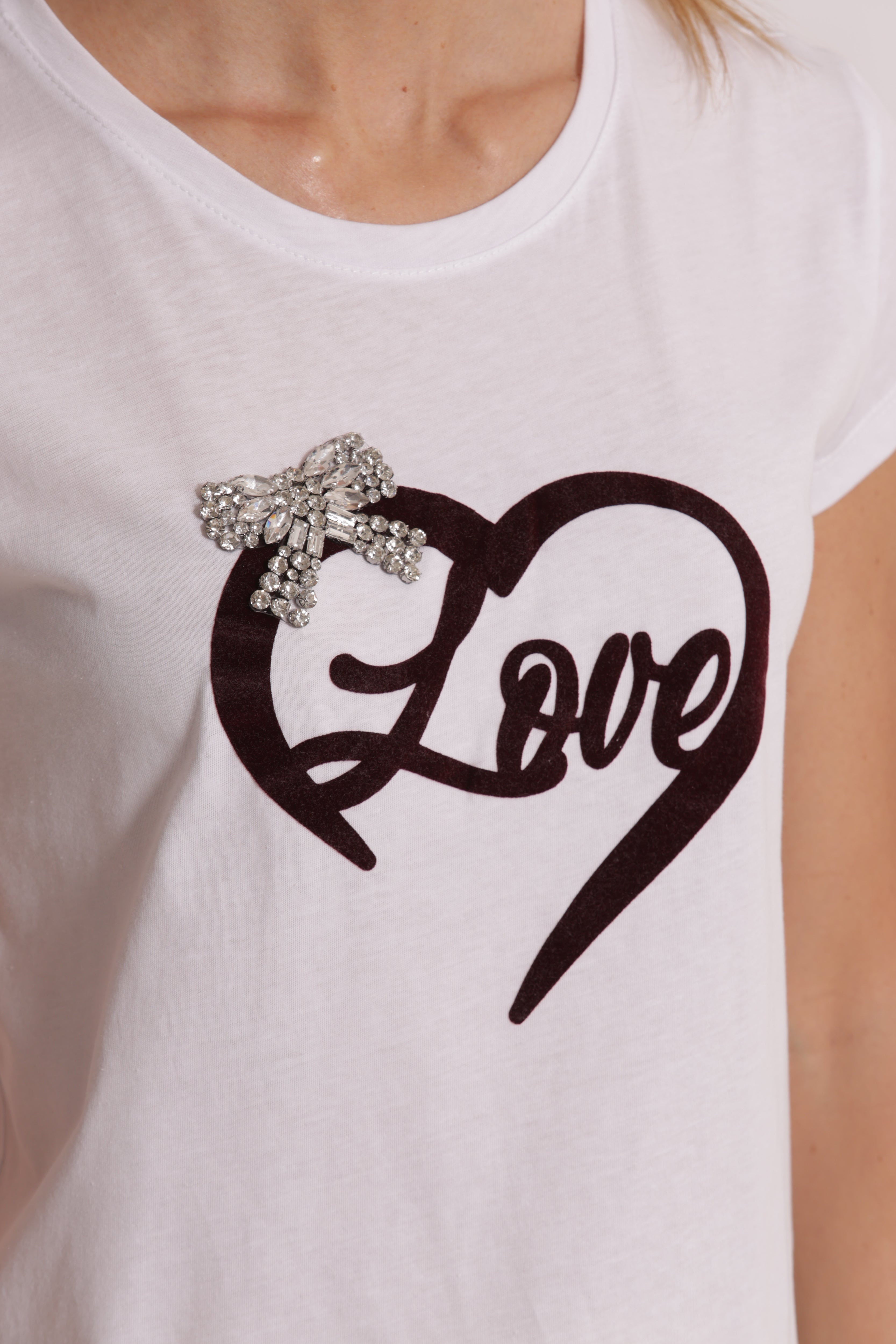 Mimi Mua Love t-shirt stampa velluto bianco cotone