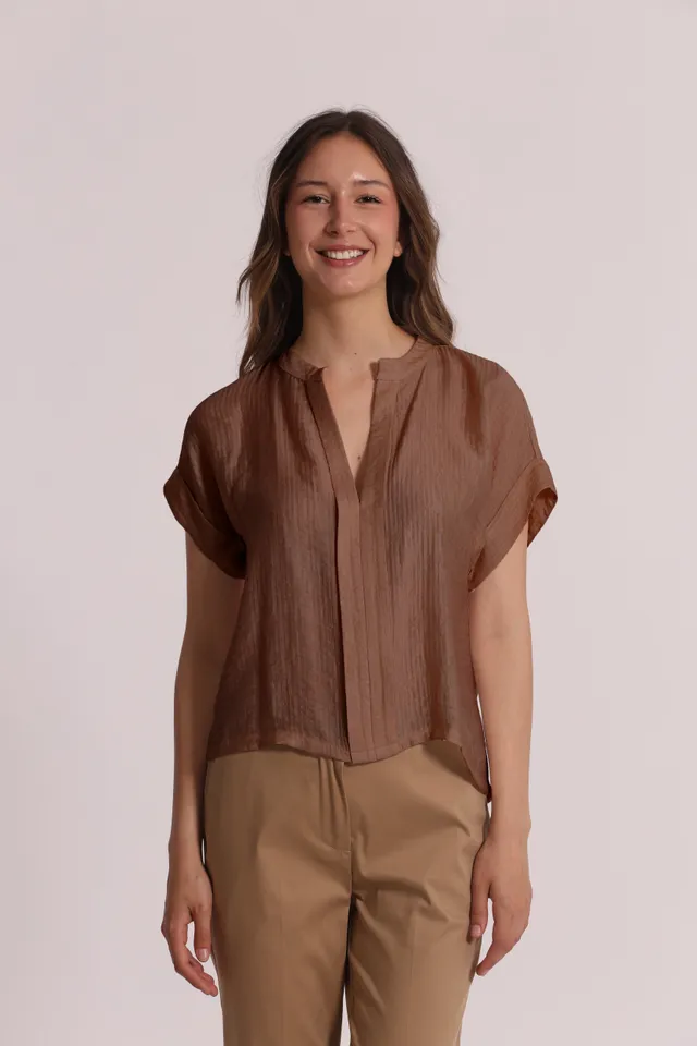 Mimi Mua Blusa Collo Coreana Creponne Latte Taglia S