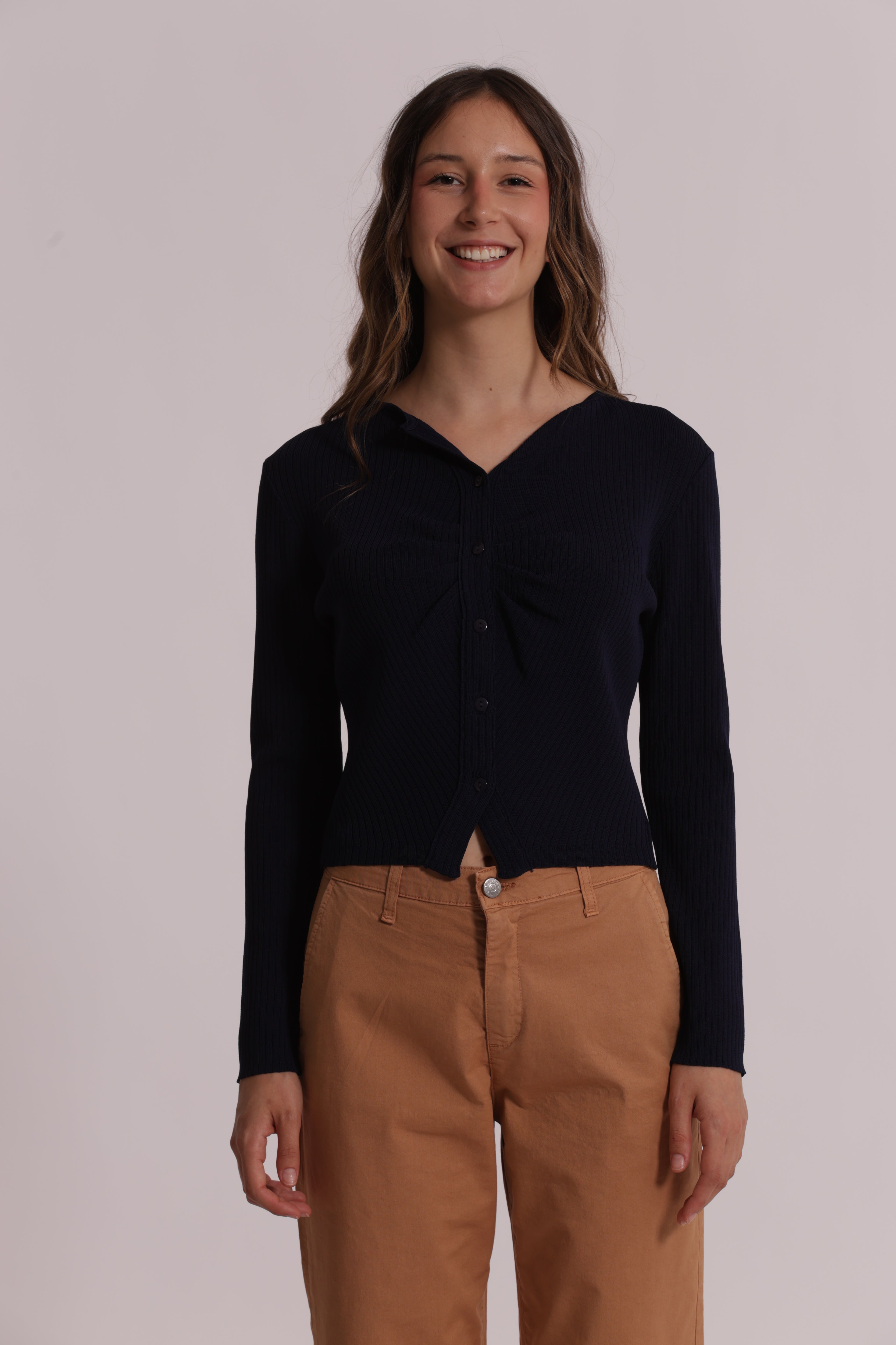 Mimi Mua Cardigan Maglia Increspato Panna Morbido