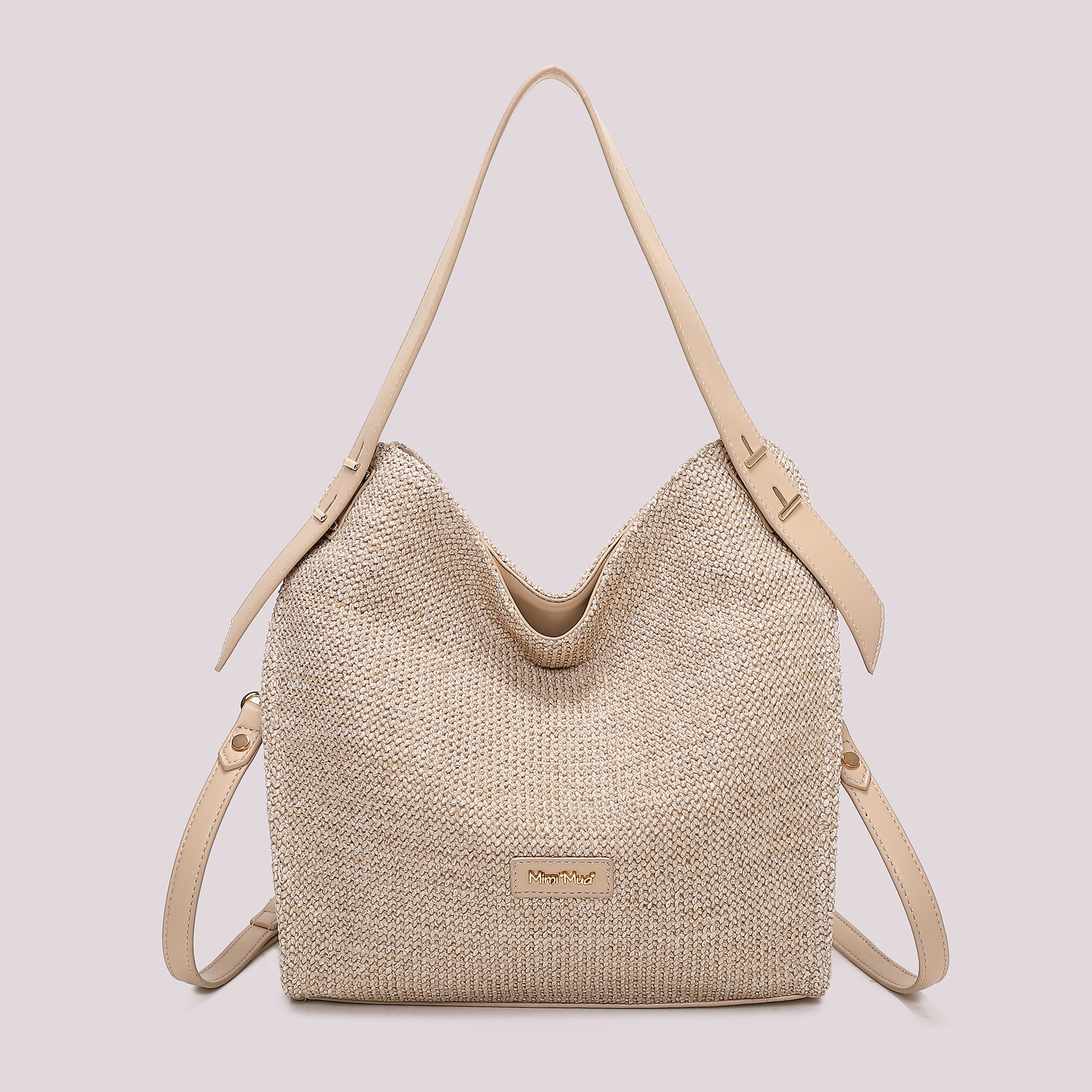 Mimi Mua Borsa Hobo in Paglia Beige Estate