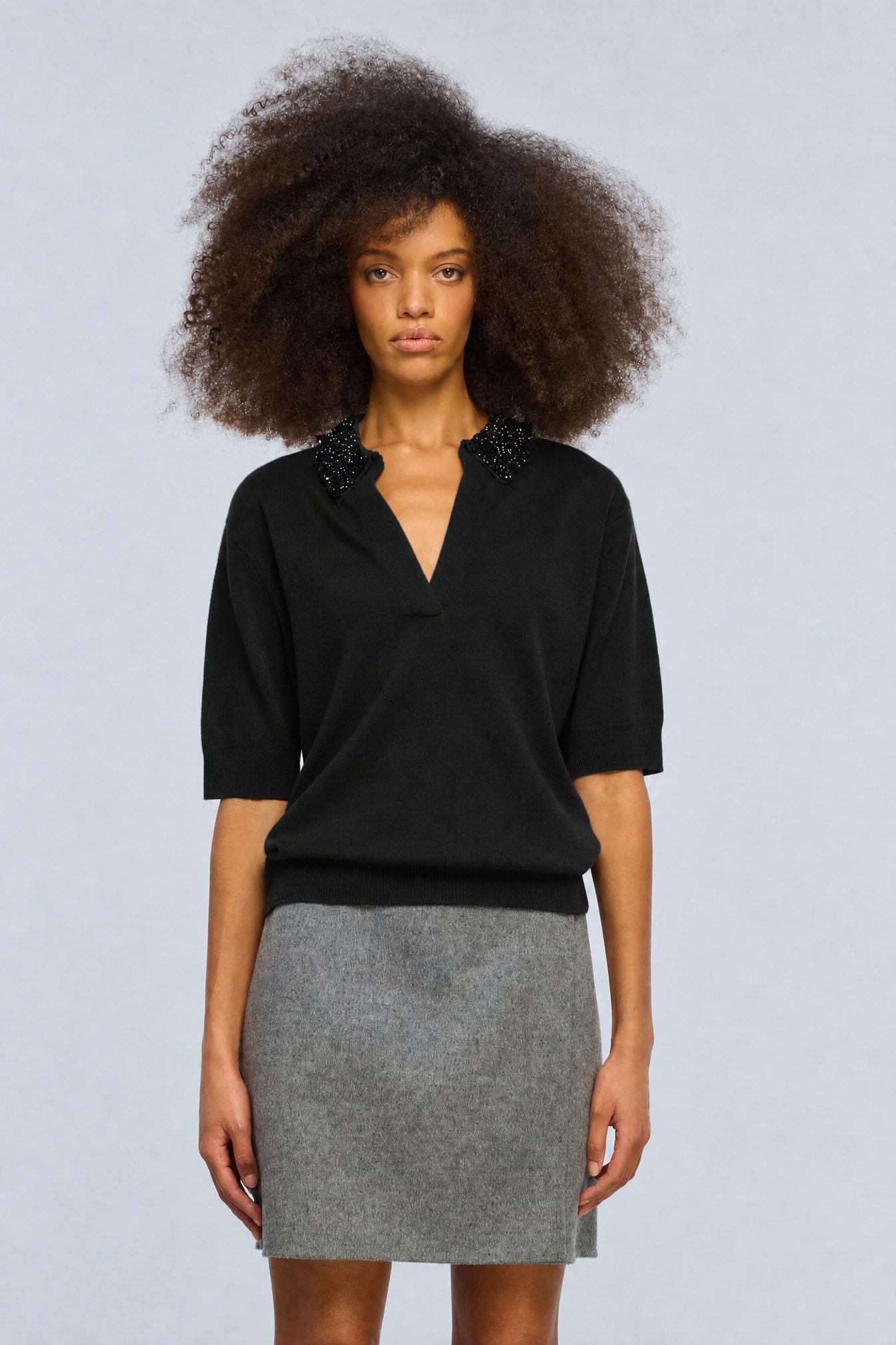 Semicouture Margy polo maglia manica corta grigio misto cashmere