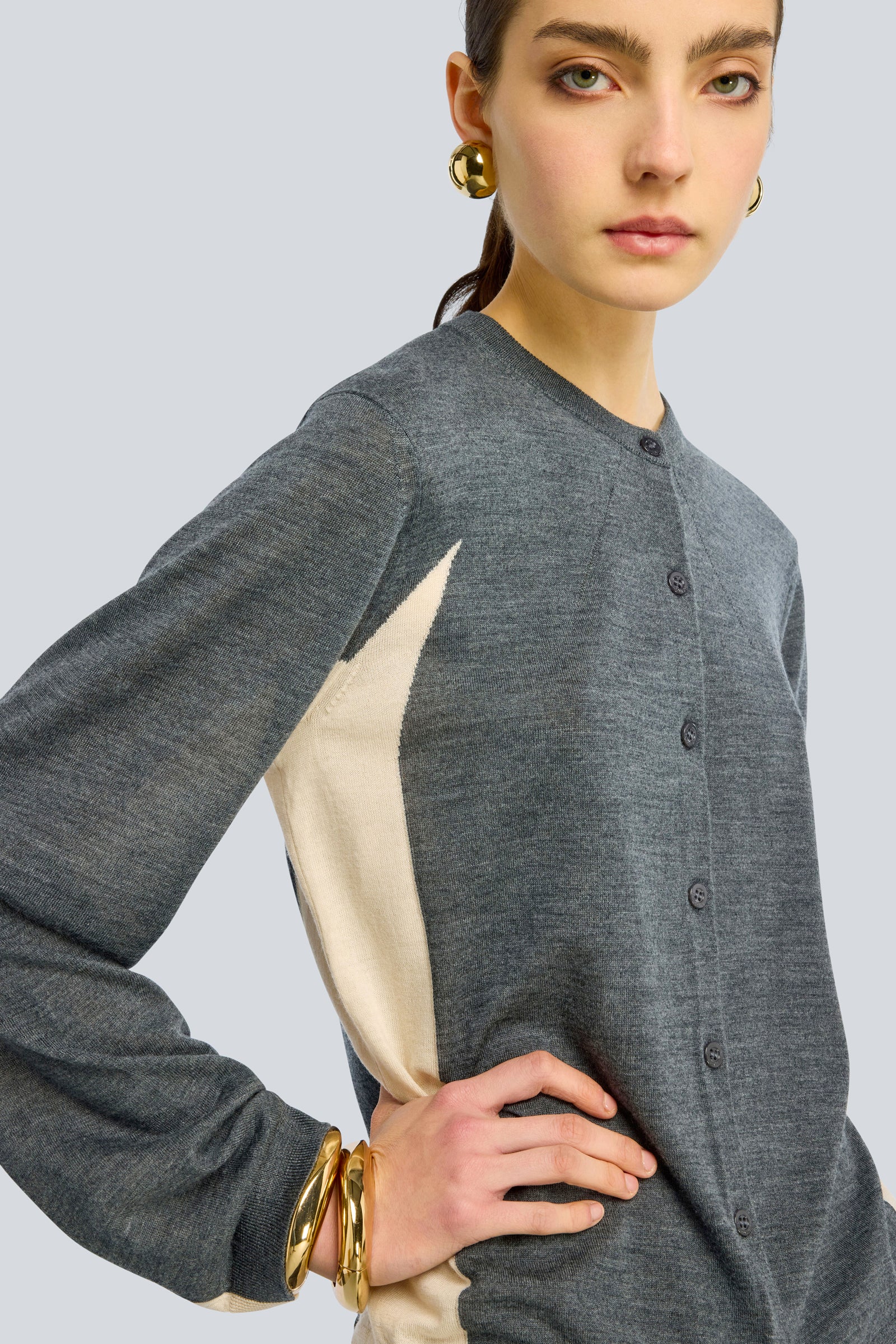 Semicouture Delia cardigan lana block color grigio-burro