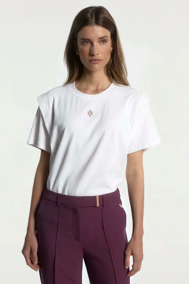 Aaiko Romee top bianco maniche corte pizzo
