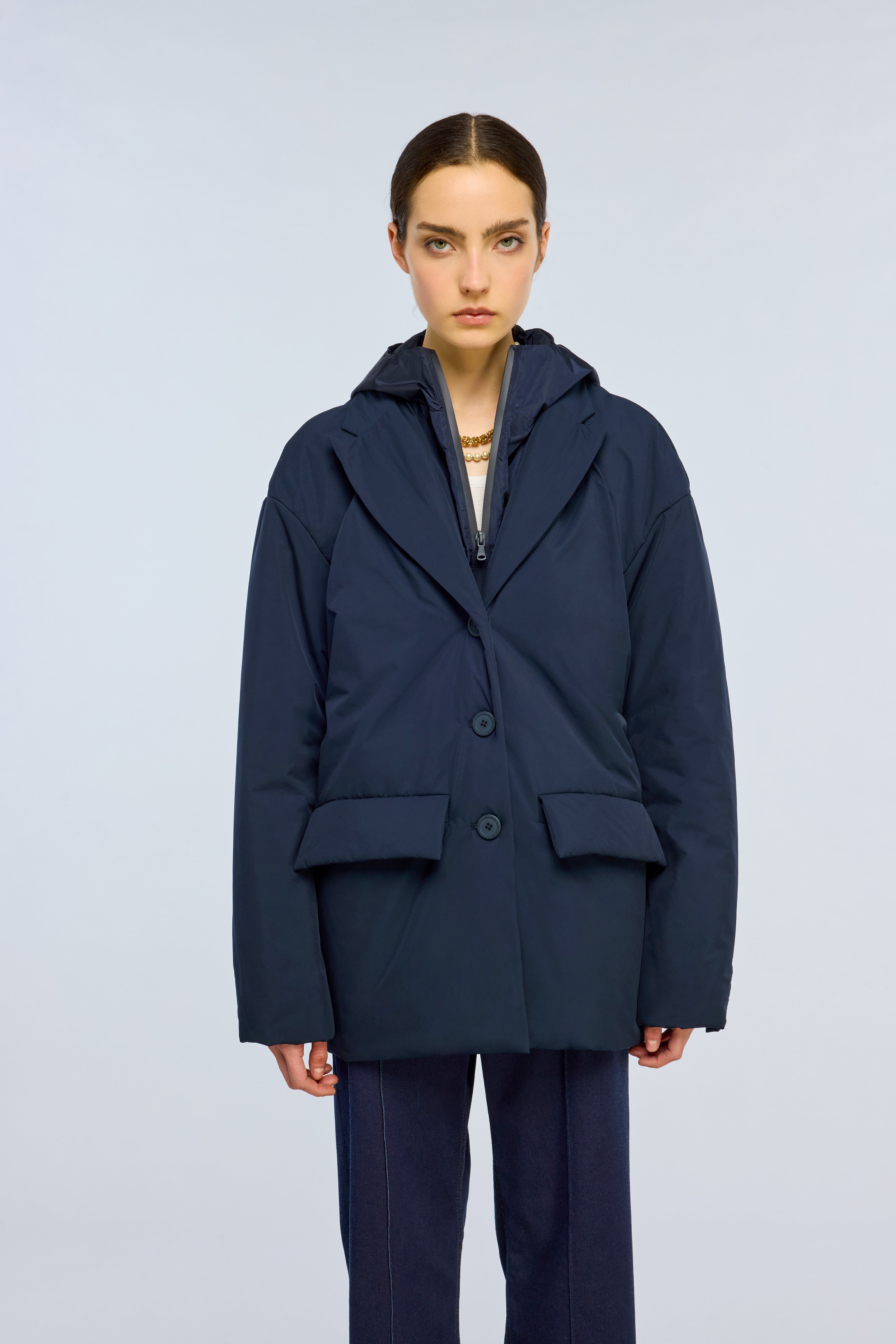 Semicouture Agnes piumino blu nylon cappuccio