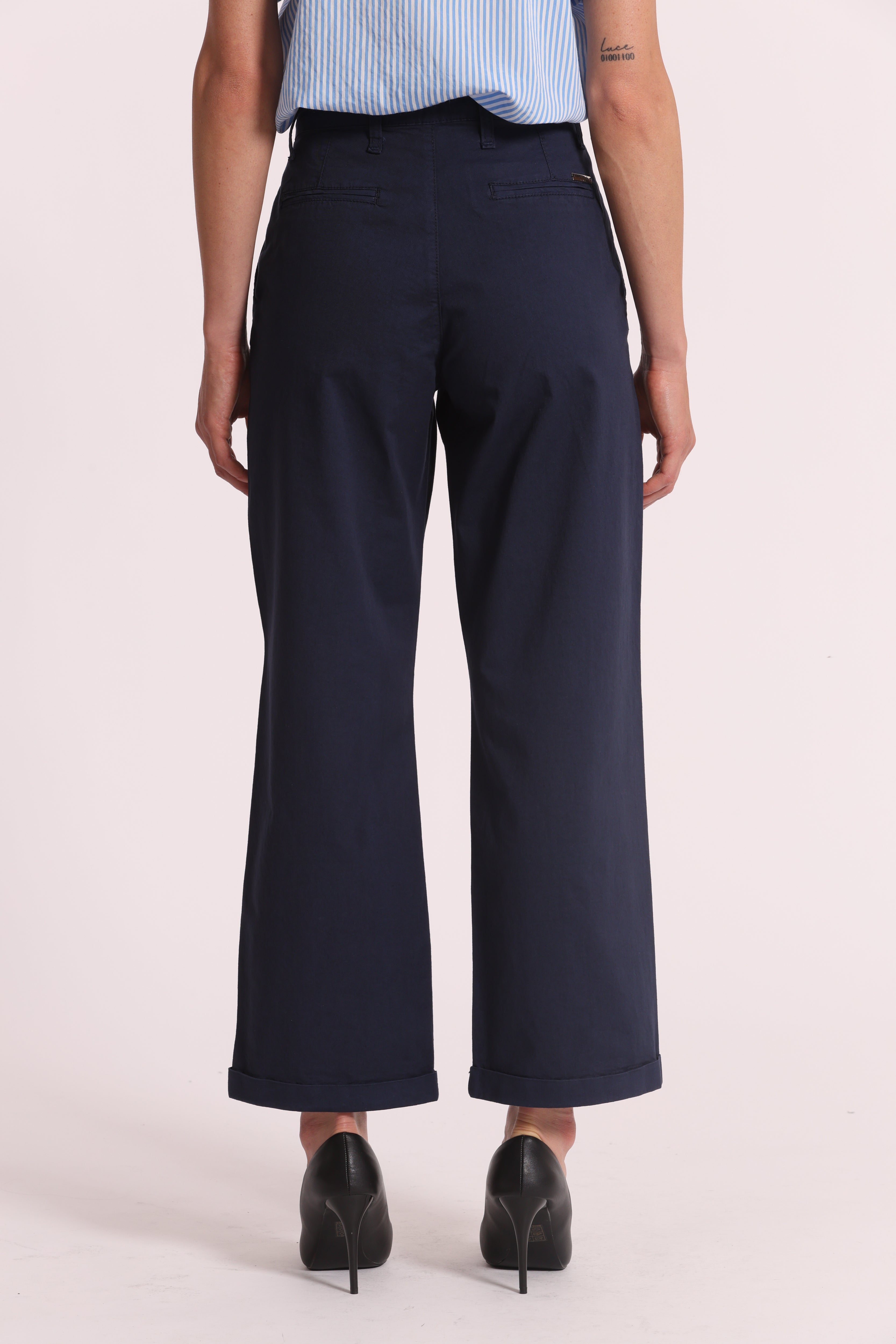 Mimi Mua pantalone wide leg bengalina burro elasticizzato