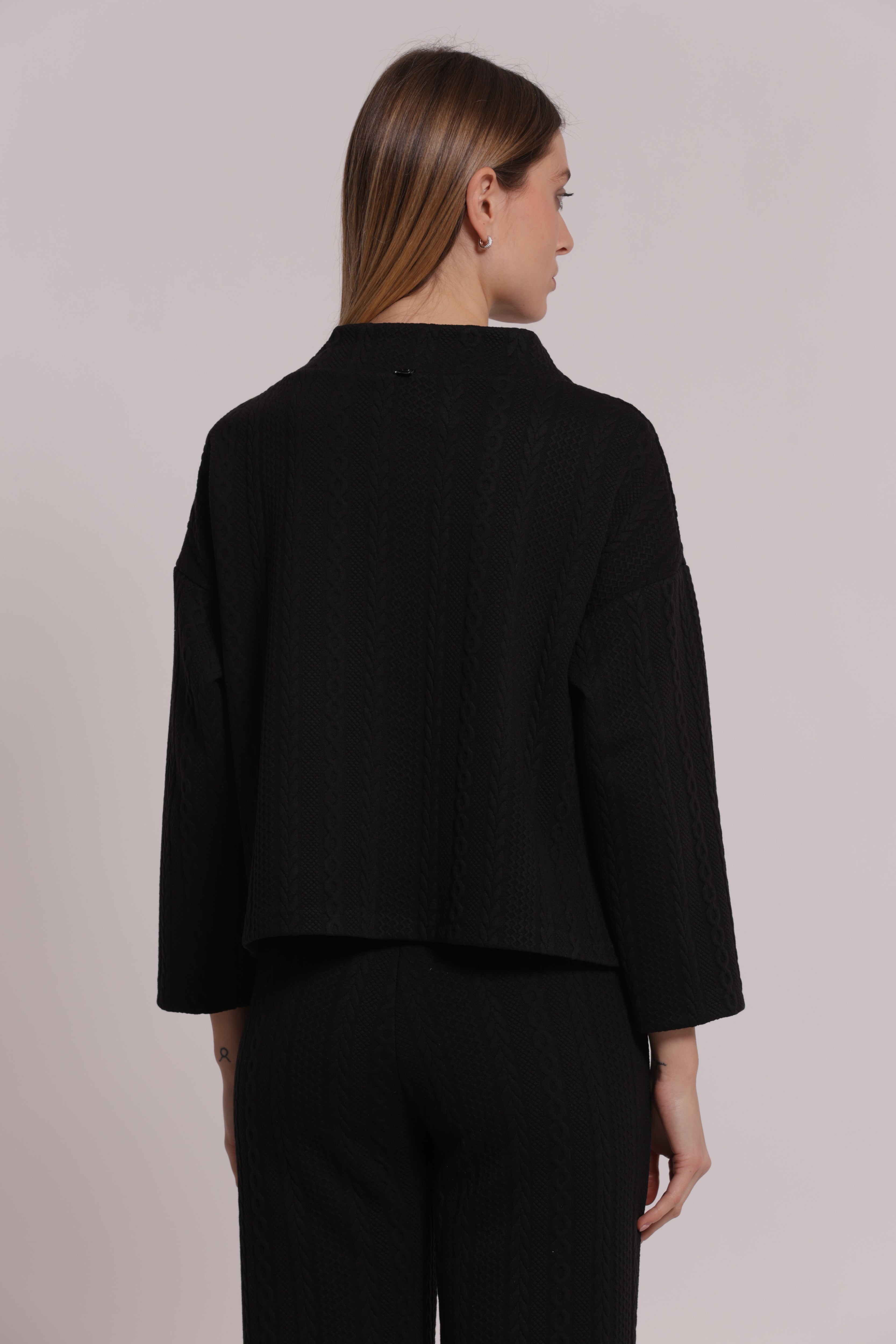 Mimi Mua Felpa Punto Milano Treccia Felpa Nero girocollo caldo