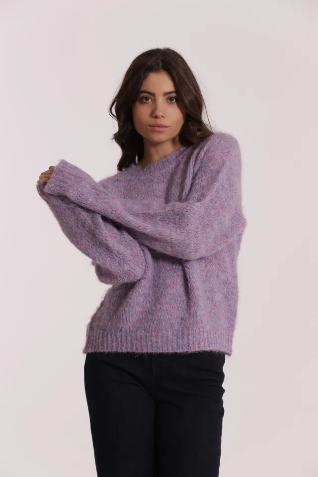 Mimi Mua Maglia Scollo Tondo Paillettes Malva