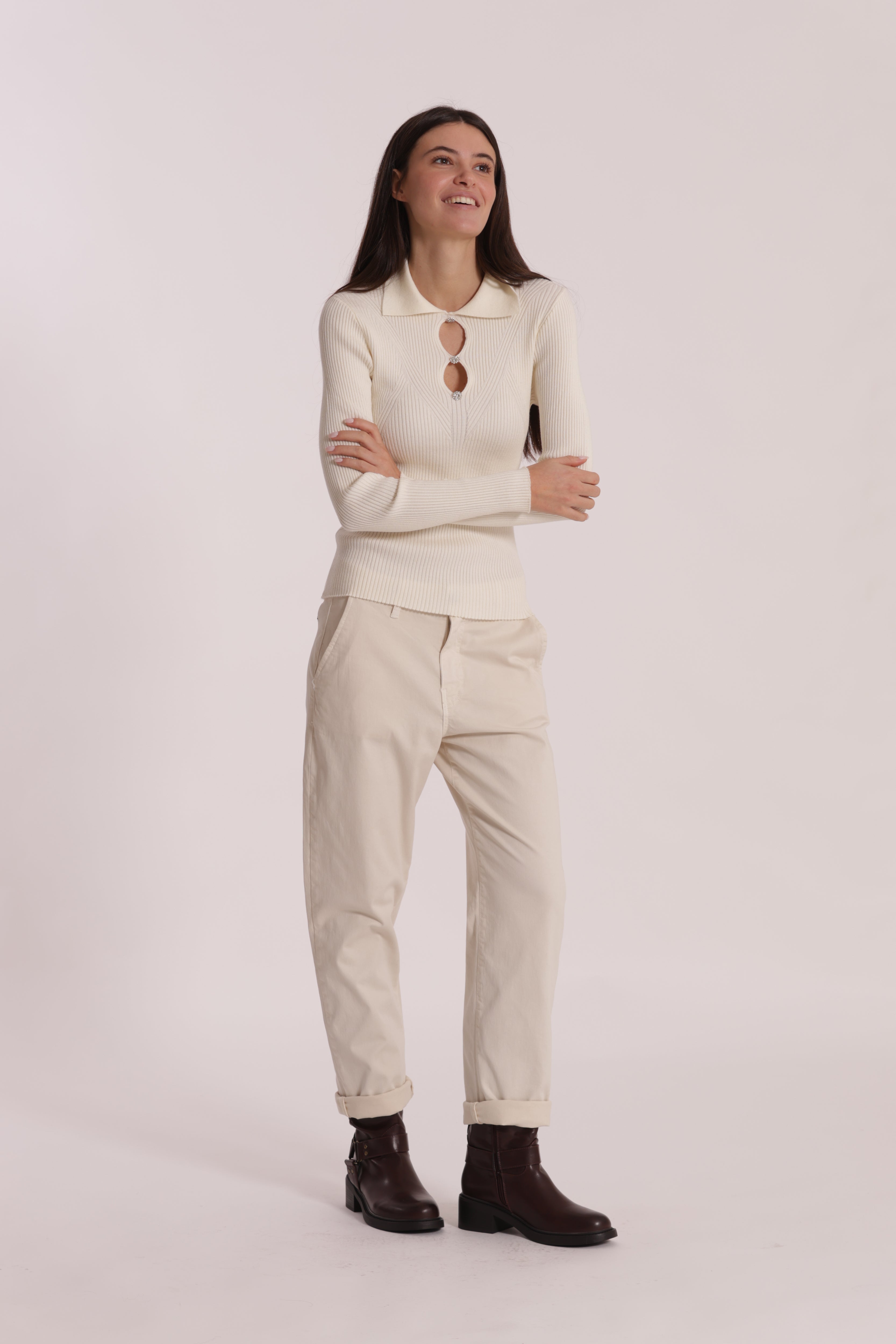 Mimi Mua Pantalone Chinos Gabardina Burro cotone