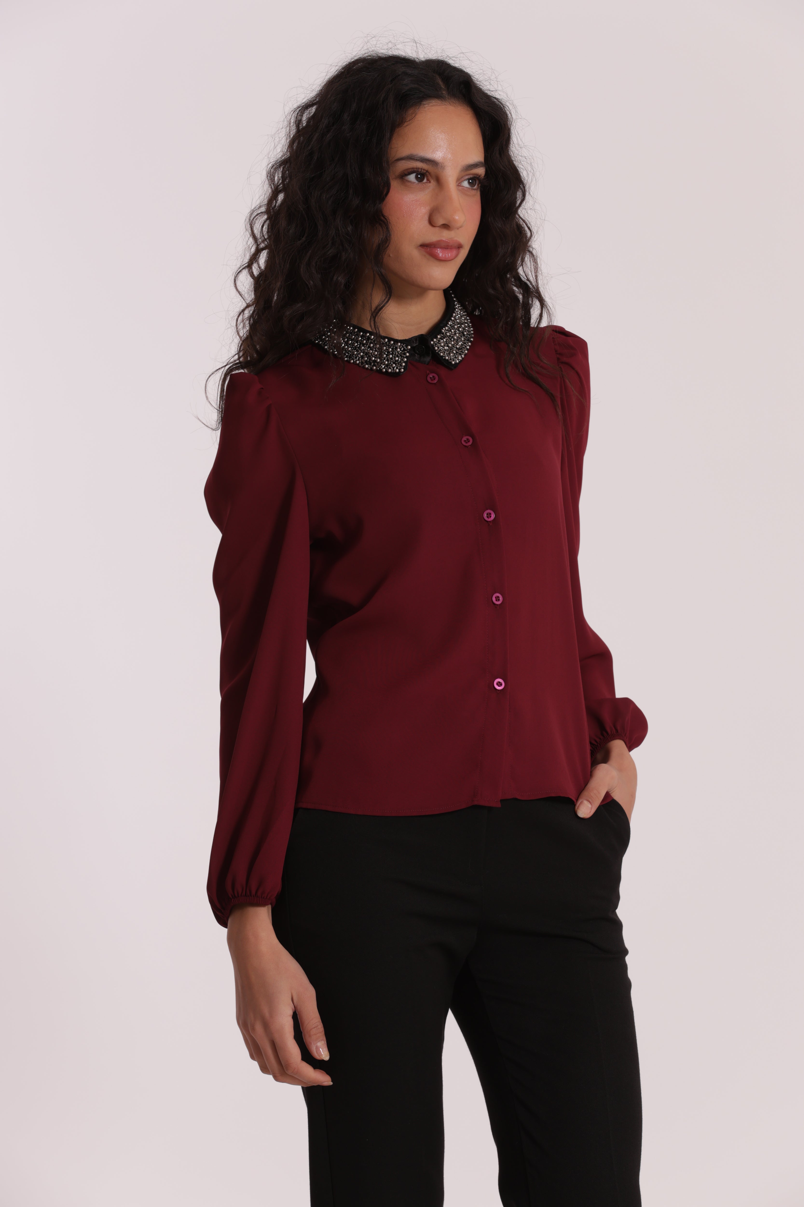 Mimi Mua Camicia con Collo Ricamato in poliestere