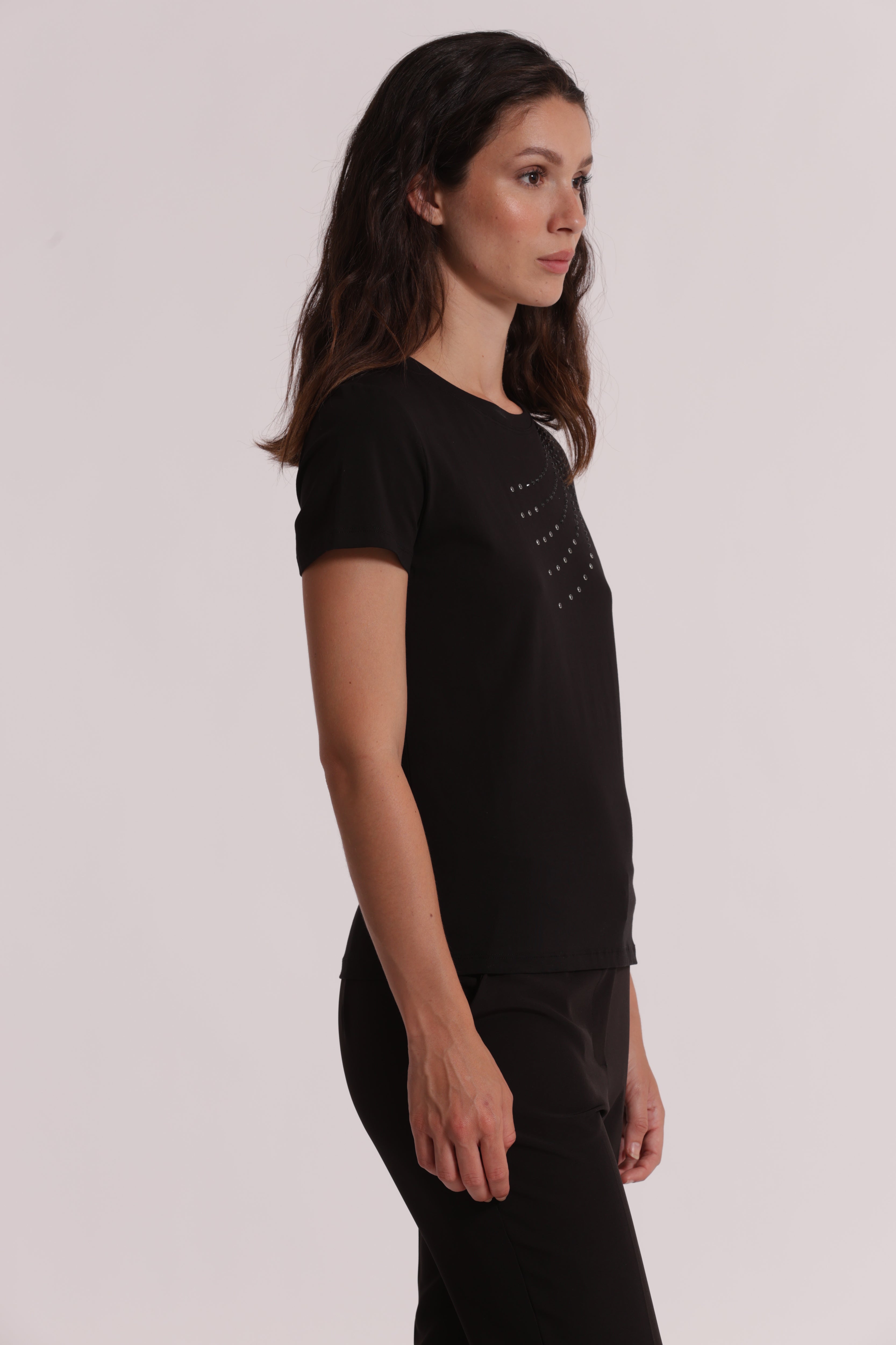 Mimi Mua T-shirt Mezze Maniche Borchie Frontali Bianco Cotone