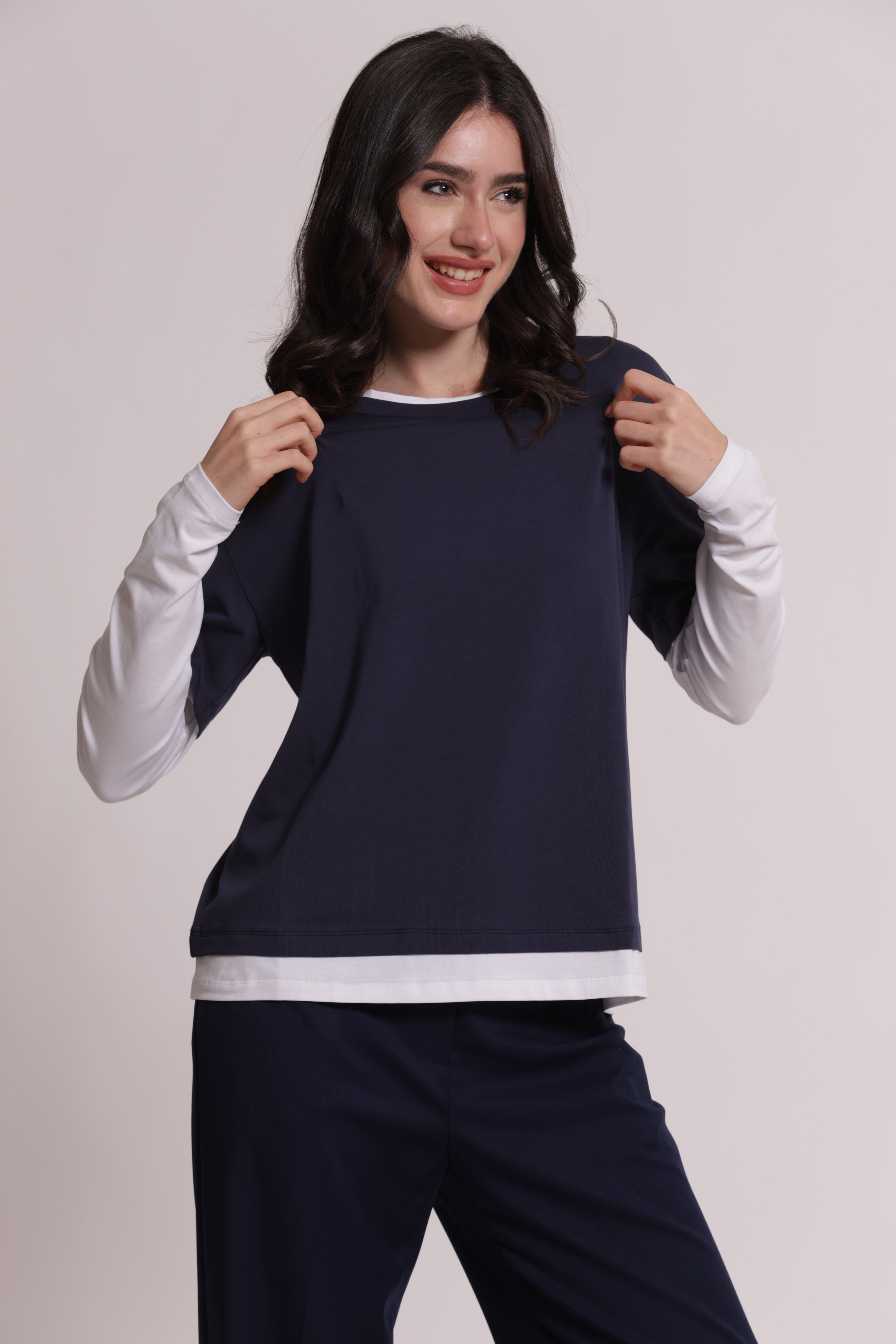 Mimi Mua T-Shirt Doppia Maniche Lunghe Nero Bianco