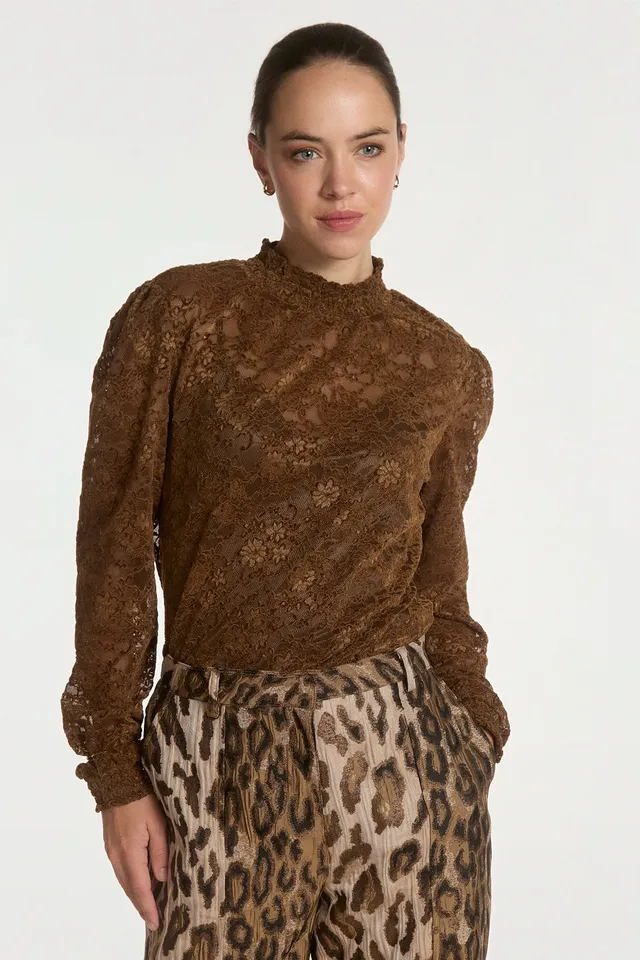 Aaiko Tory top marrone dorato in pizzo aderente
